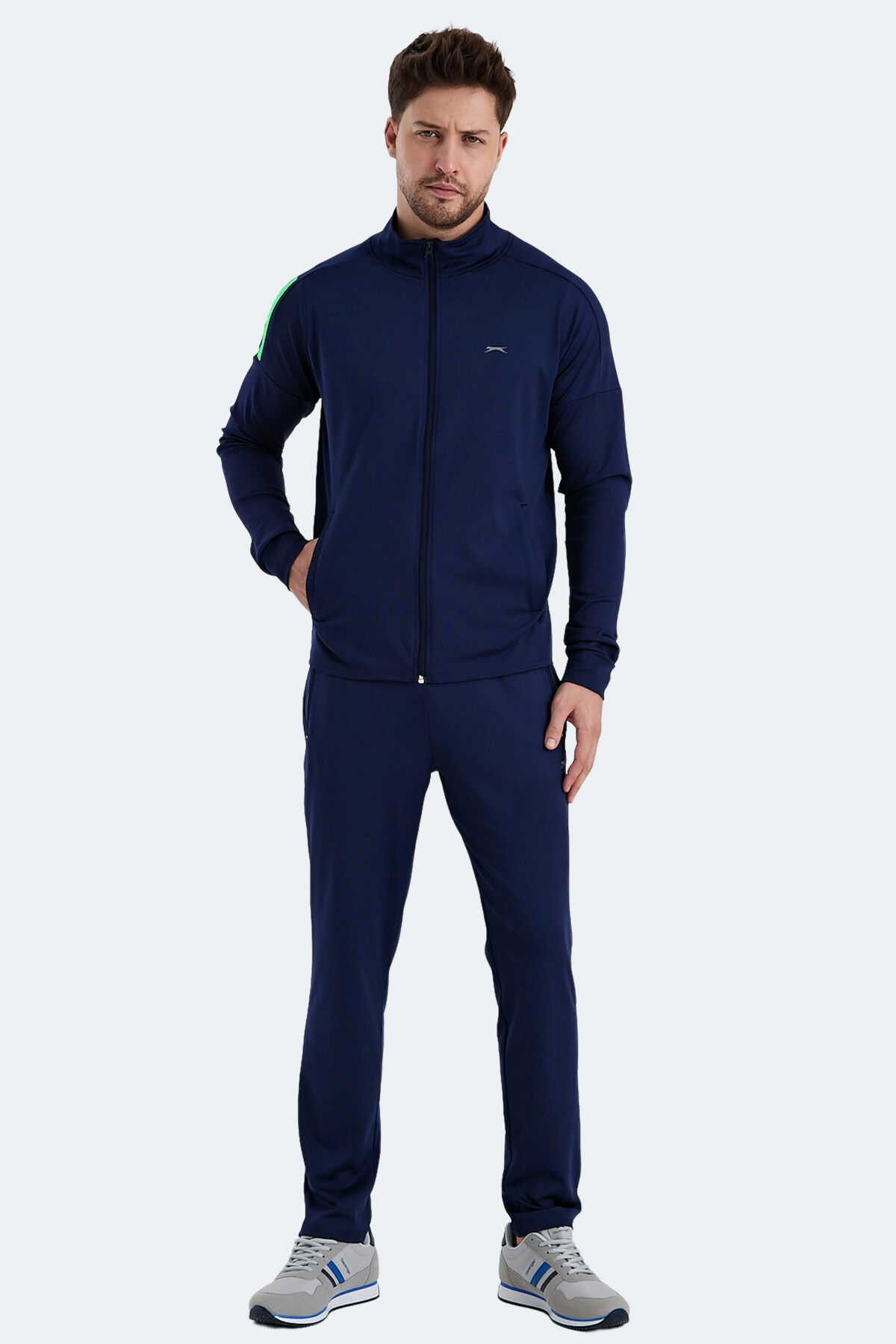 Slazenger RARELY Erkek Fermuarlı Dik Yaka Cepli Lacivert Eşofman Takımı