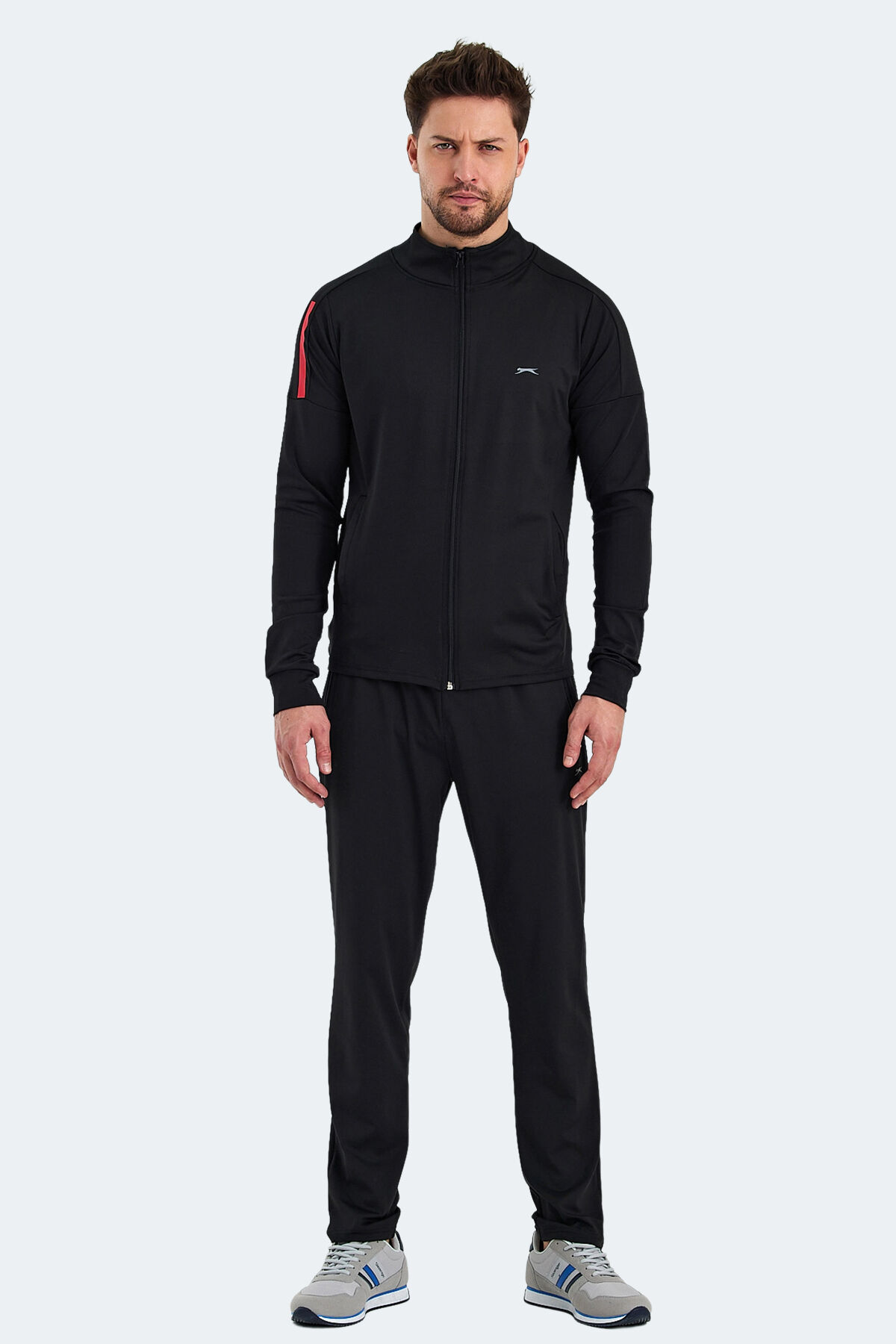Slazenger RARELY Erkek Fermuarlı Dik Yaka Cepli Siyah Eşofman Takımı