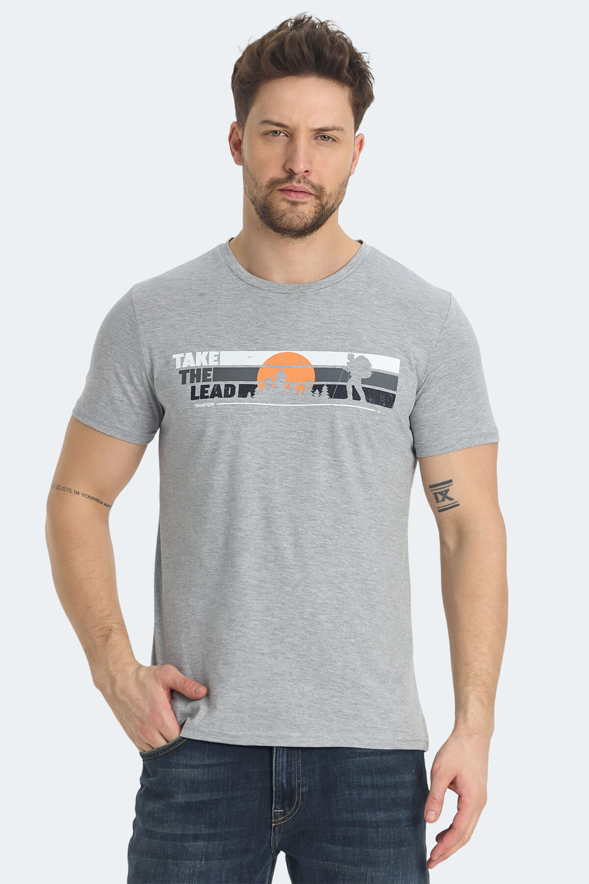 Slazenger RASA IN Erkek Baskılı Gri Tişört