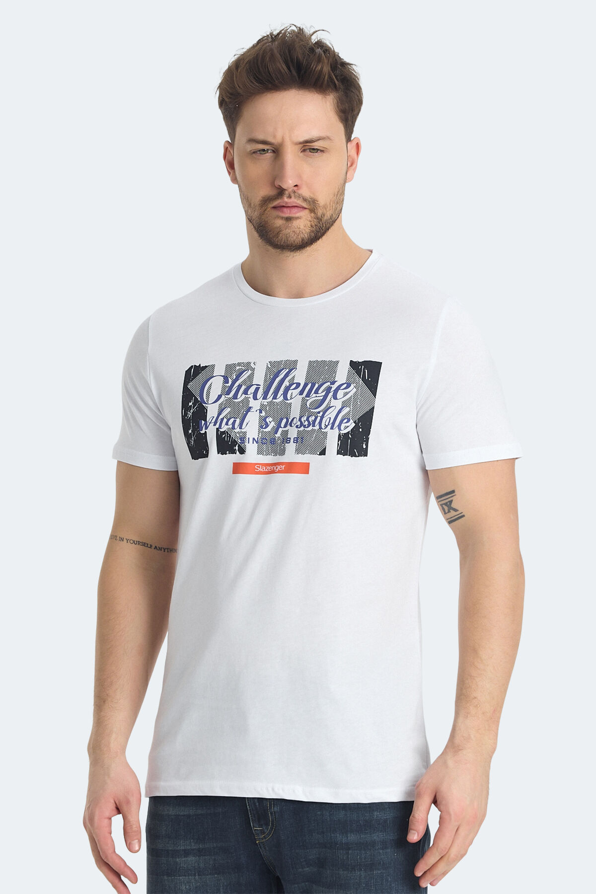 Slazenger RATAN Erkek Baskılı Beyaz Tişört