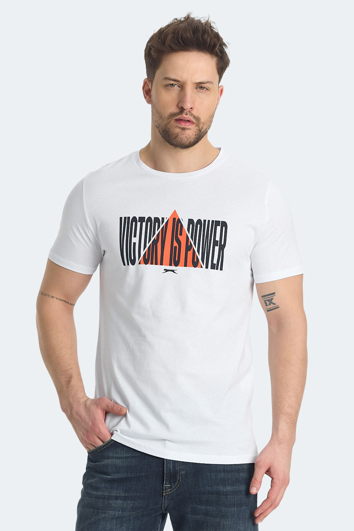 Slazenger RAVID IN Erkek Baskılı Beyaz Tişört