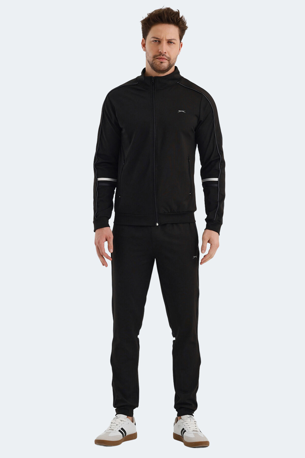 Slazenger RECIPE IN Erkek Fermuarlı Dik Yaka Cepli Siyah Eşofman Takımı