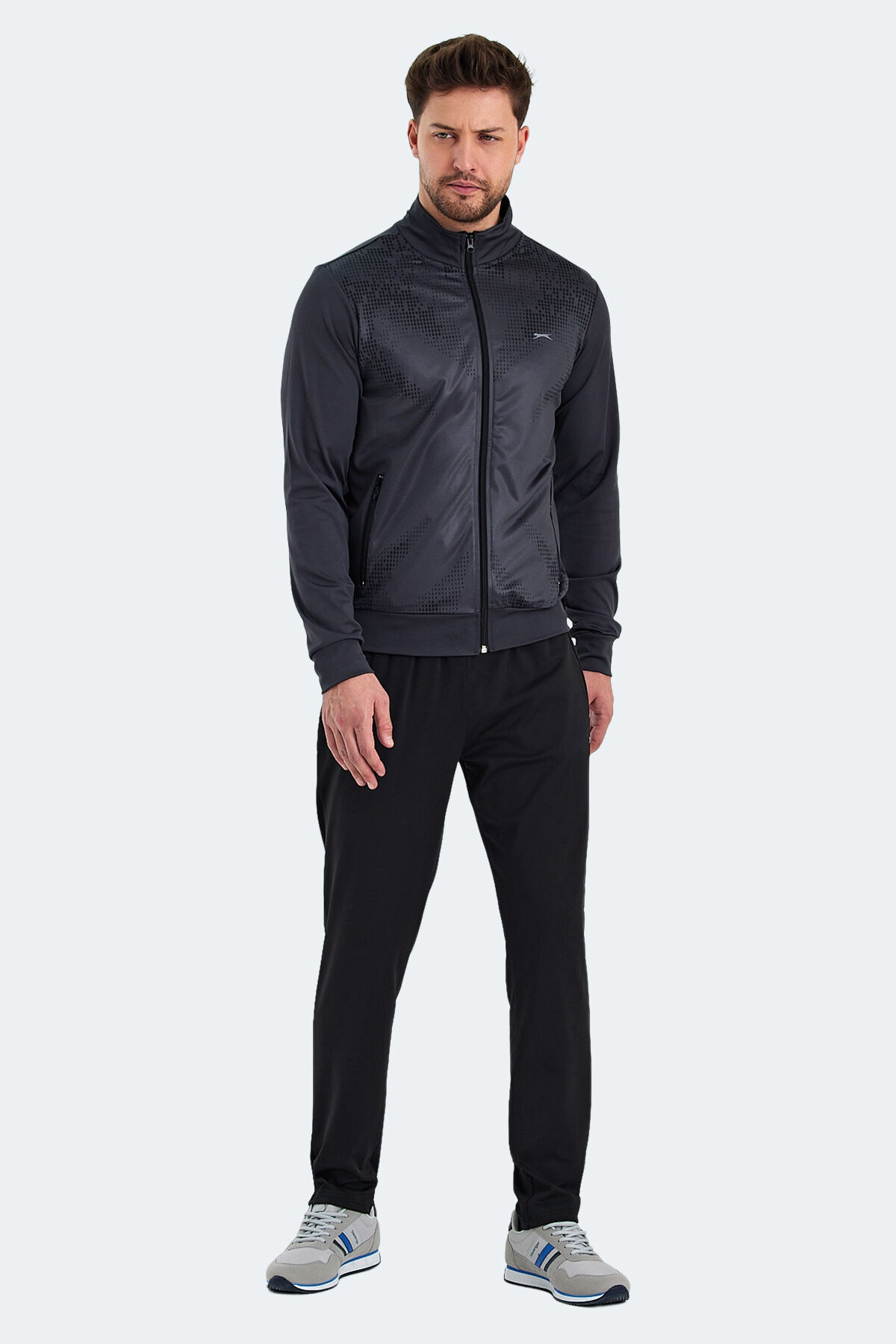 Slazenger RECOGNIZE Erkek Fermuarlı Dik Yaka Cepli Koyu Gri Eşofman Takımı