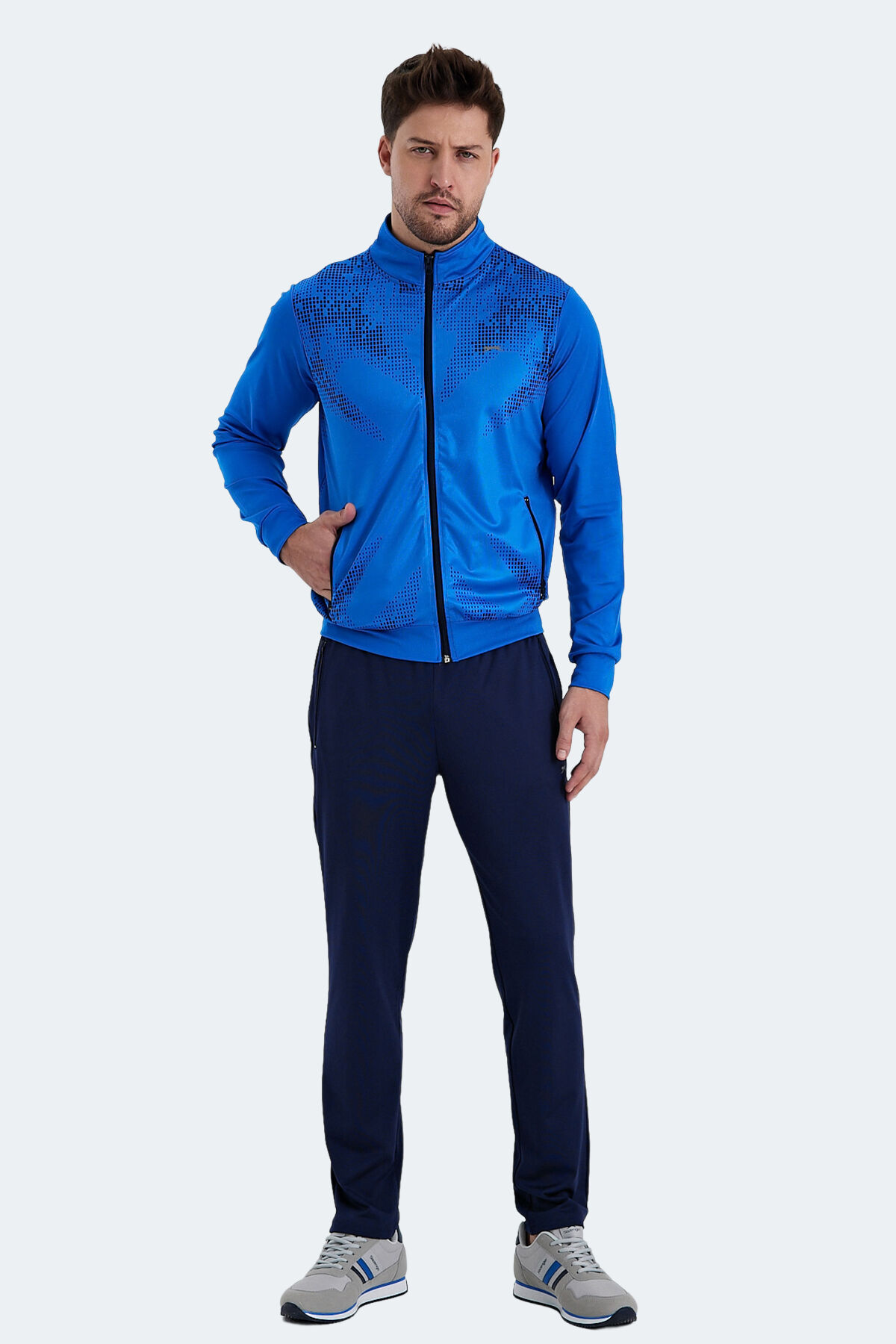 Slazenger RECOGNIZE Erkek Fermuarlı Dik Yaka Cepli Saks Mavi Eşofman Takımı