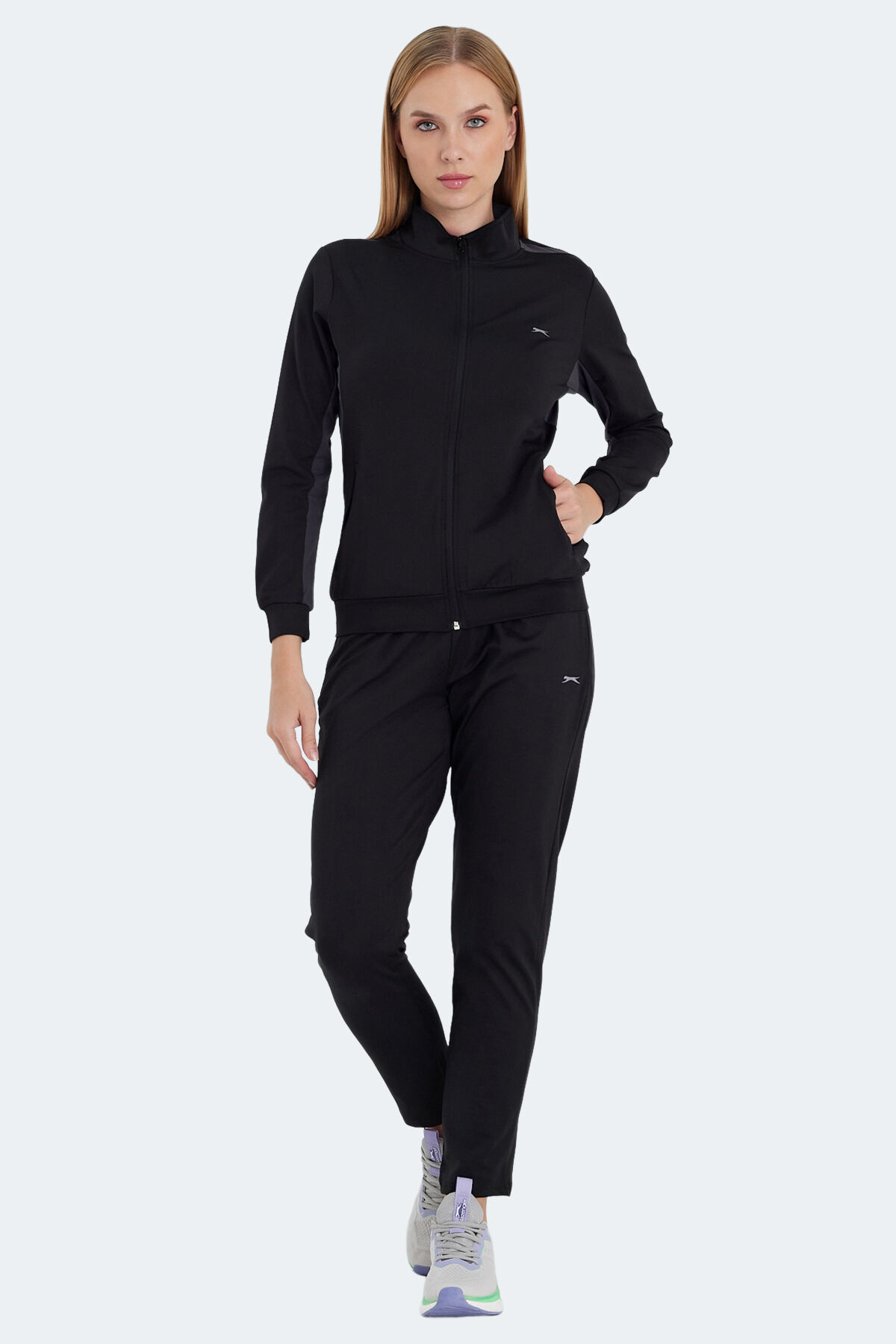 Slazenger RECTOR Kadın Fermuarlı Dik Yaka Cepli Siyah Eşofman Takımı