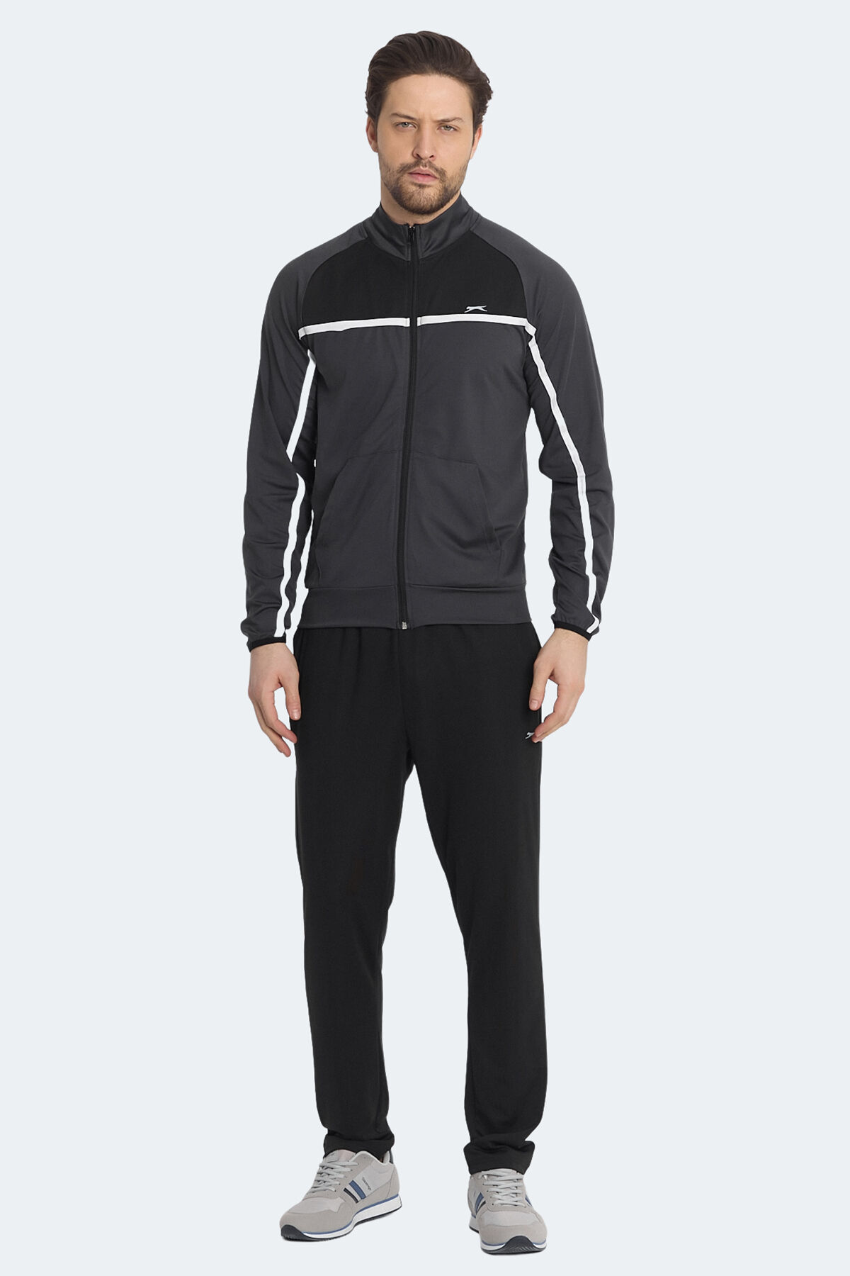 Slazenger REFORM Erkek Fermuarlı Dik Yaka Cepli Koyu Gri Eşofman Takımı