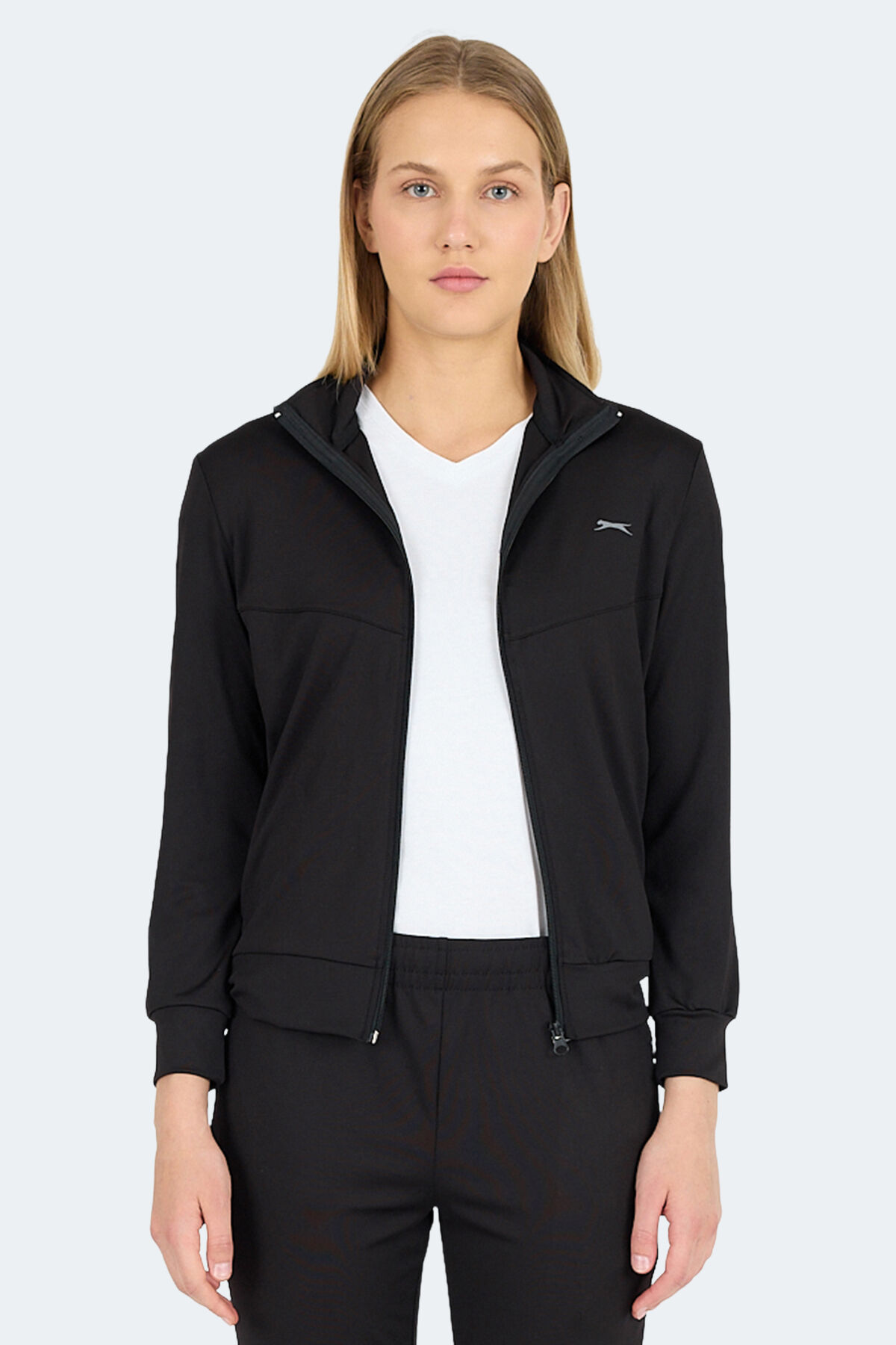 Slazenger REVOLT Kadın Dik Yaka Fermuarlı Siyah Sweatshırt