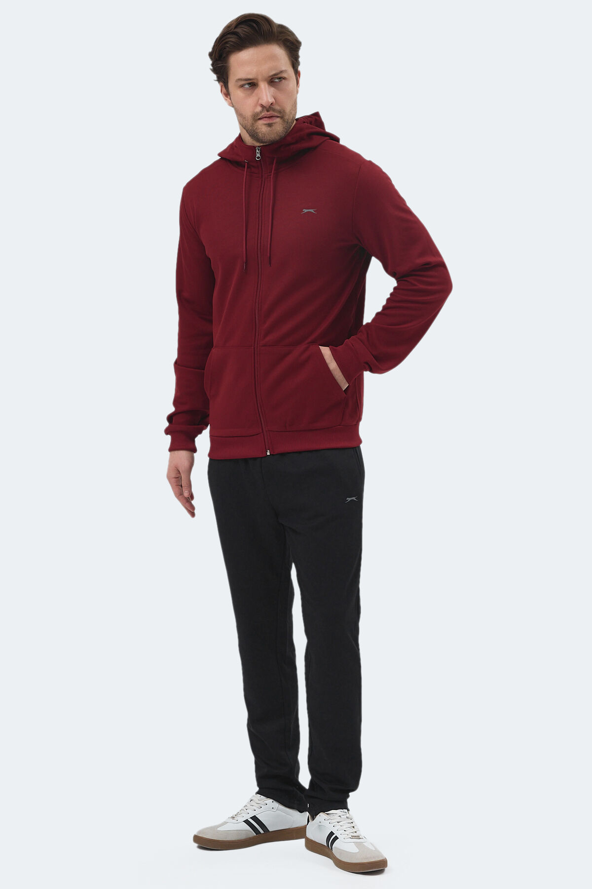Slazenger RICH Erkek Fermuarlı Kapüşonlu Cepli Bordo Eşofman Takımı