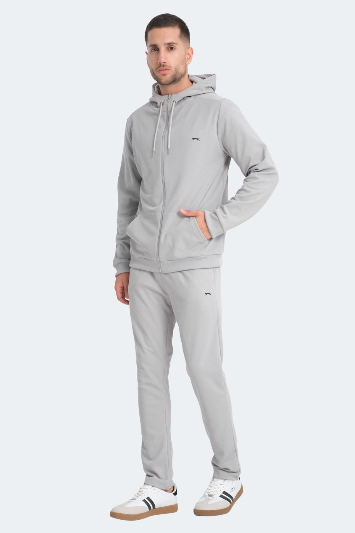 Slazenger RICH Erkek Fermuarlı Kapüşonlu Cepli Gri Eşofman Takımı