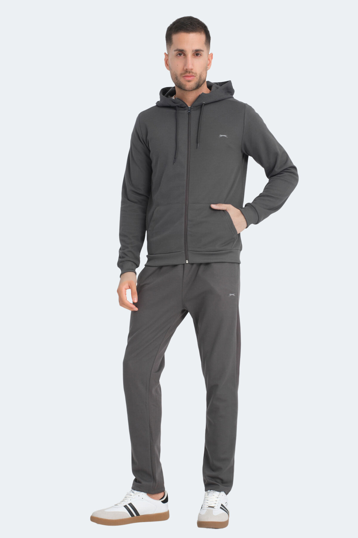 Slazenger RICH Erkek Fermuarlı Kapüşonlu Cepli Koyu Gri Eşofman Takımı