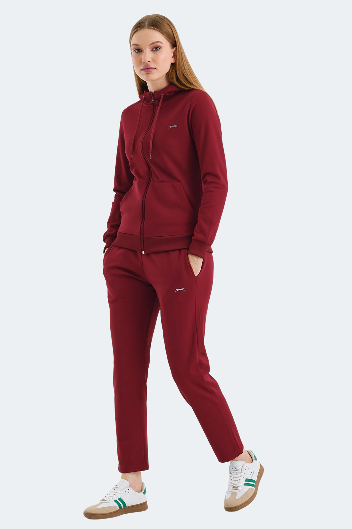 Slazenger RID IN Kadın Fermuarlı Kapüşonlu Cepli Bordo Eşofman Takımı