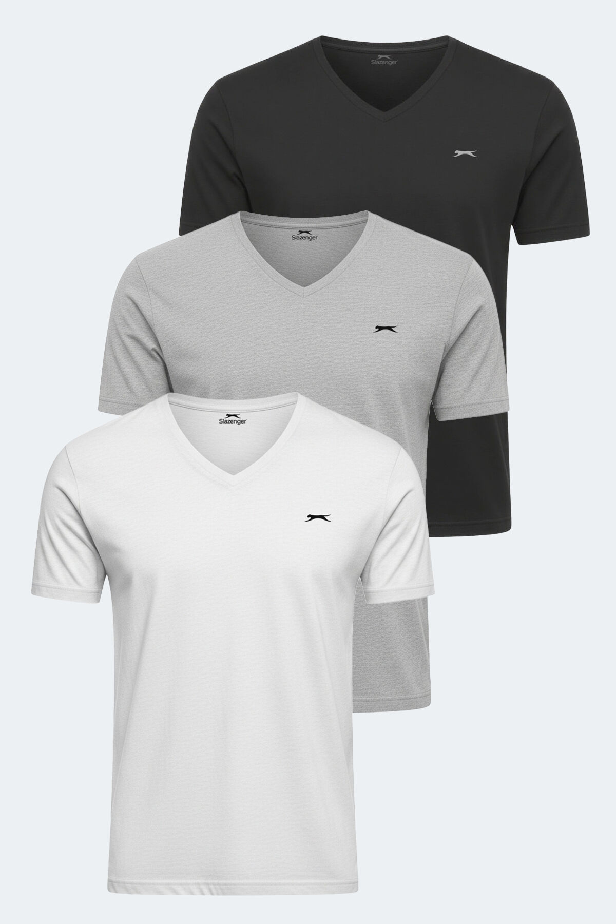 Slazenger RIVALDO 3 lü Set Erkek V Yaka Beyaz - Gri - Siyah Tişört