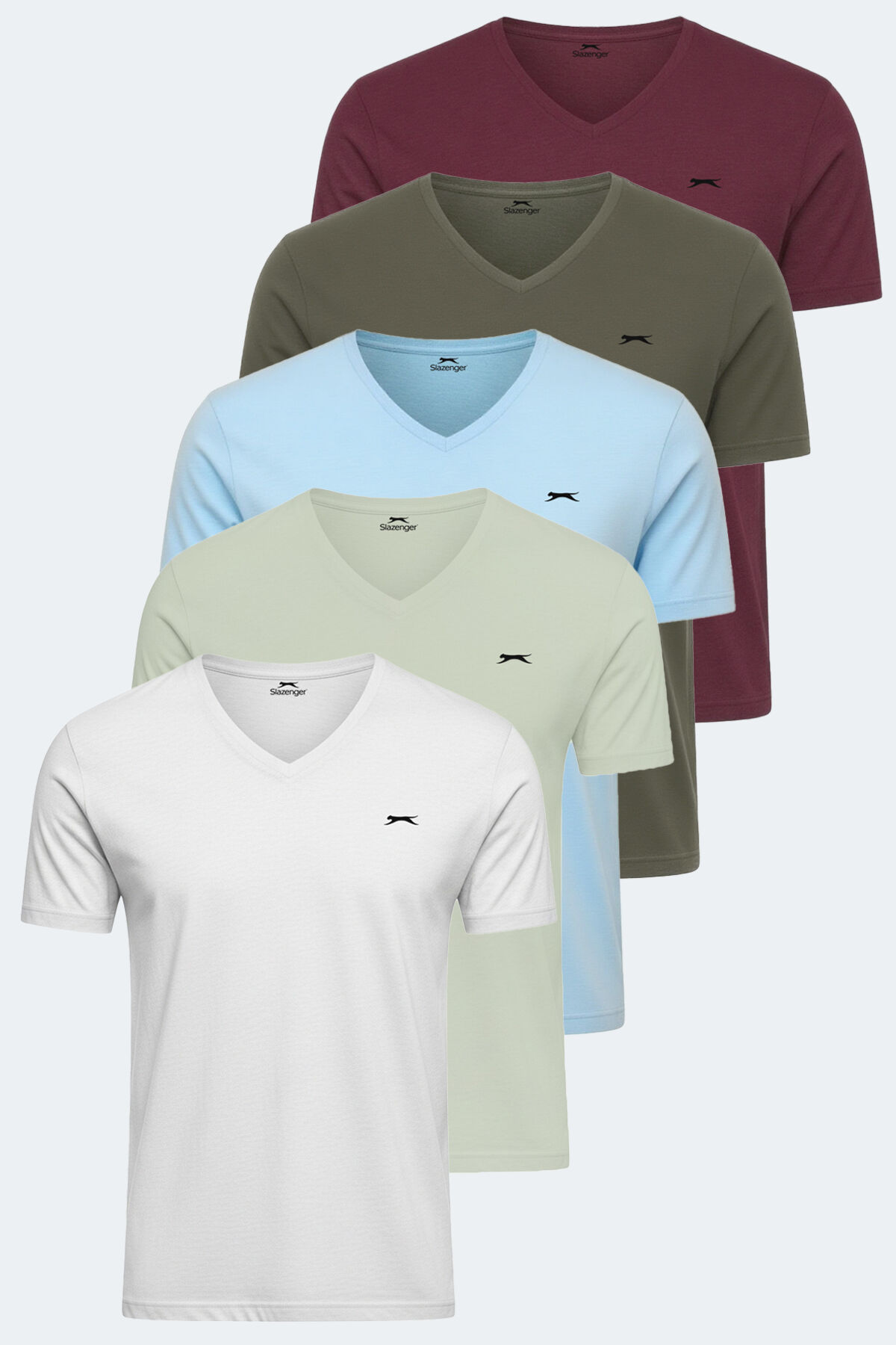 Slazenger RIVALDO 5 li Set Erkek  Beyaz - Haki - Bordo - Mavi - Su Yeşili Tişört