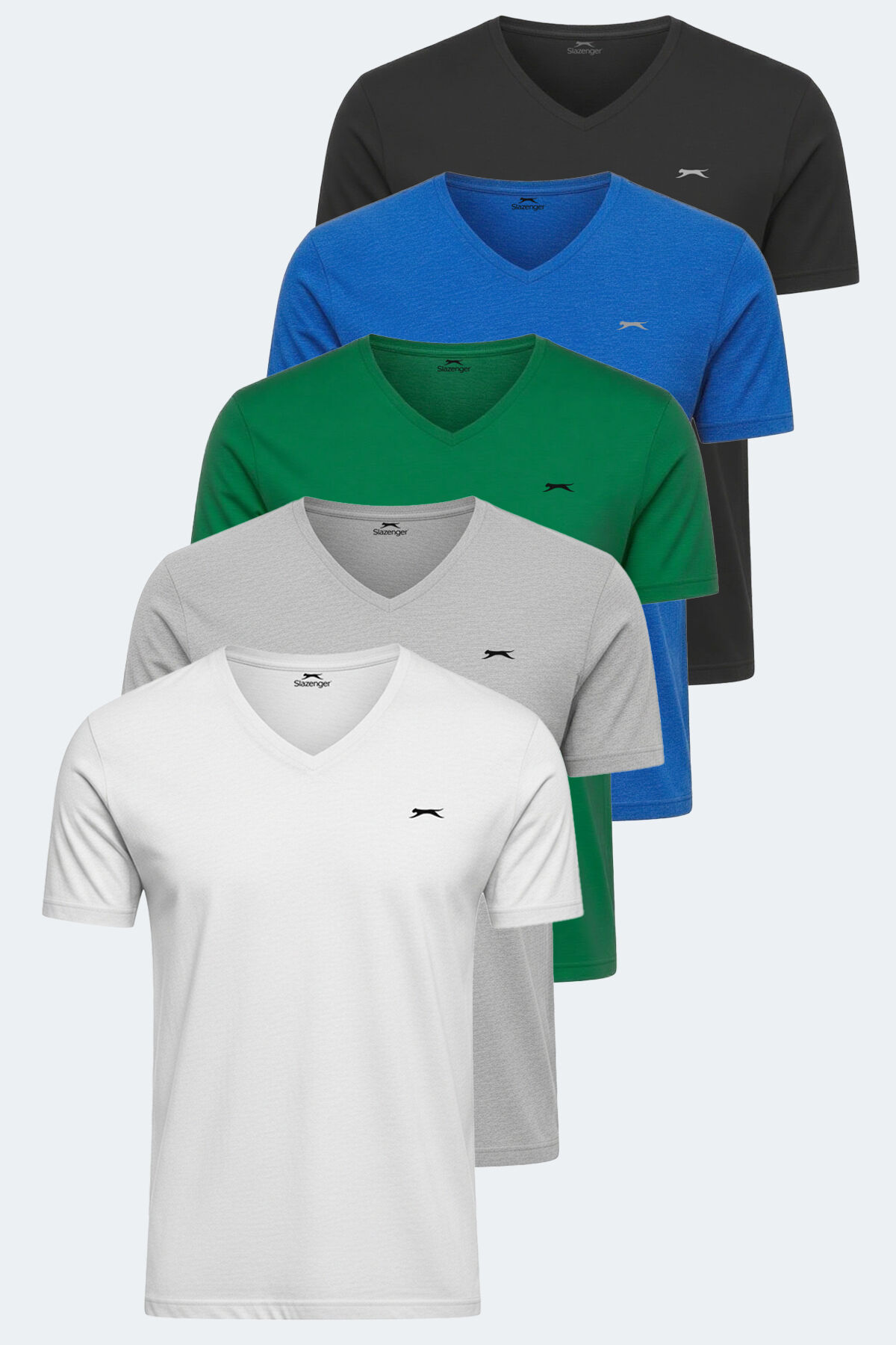 Slazenger RIVALDO 5 li Set Erkek  Beyaz - Siyah - Gri - Yeşil - Saks Mavi Tişört