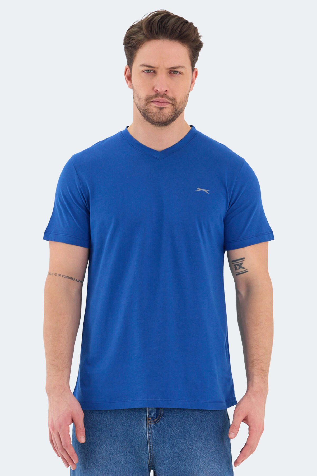 Slazenger RIVALDO Erkek V Yaka Saks Mavi Tişört