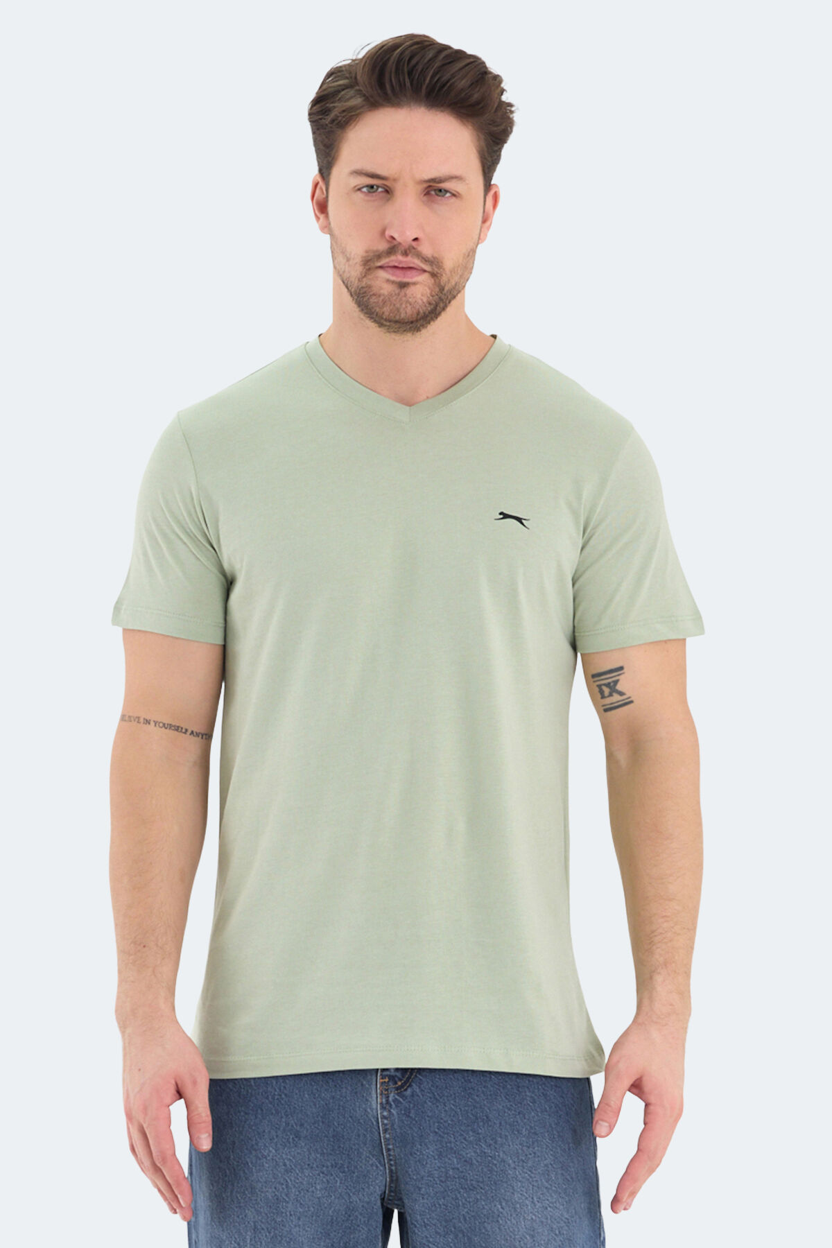 Slazenger RIVALDO Erkek V Yaka Su Yeşili Tişört