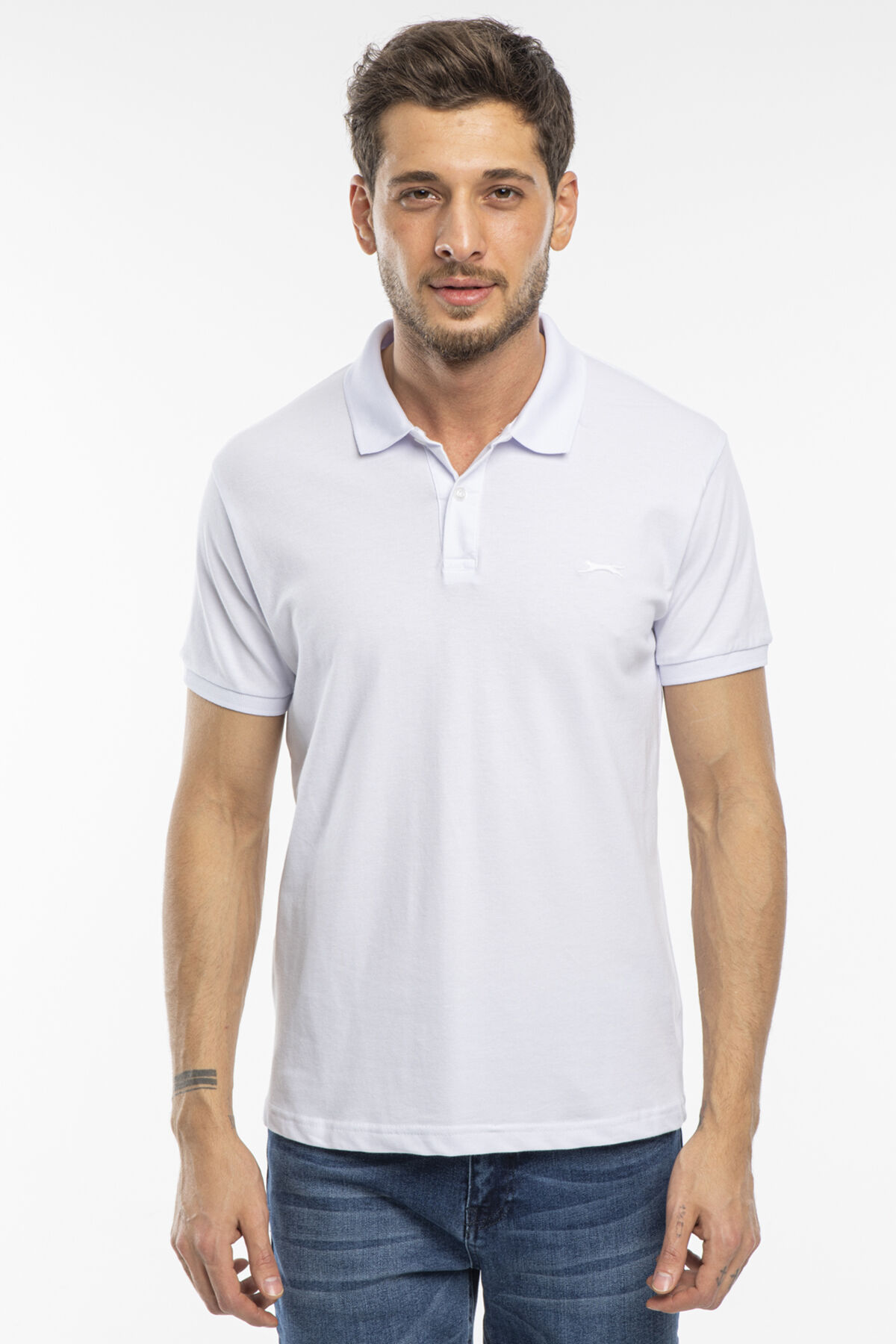 Slazenger SALVATOR IN Erkek Polo Yaka Beyaz Tişört