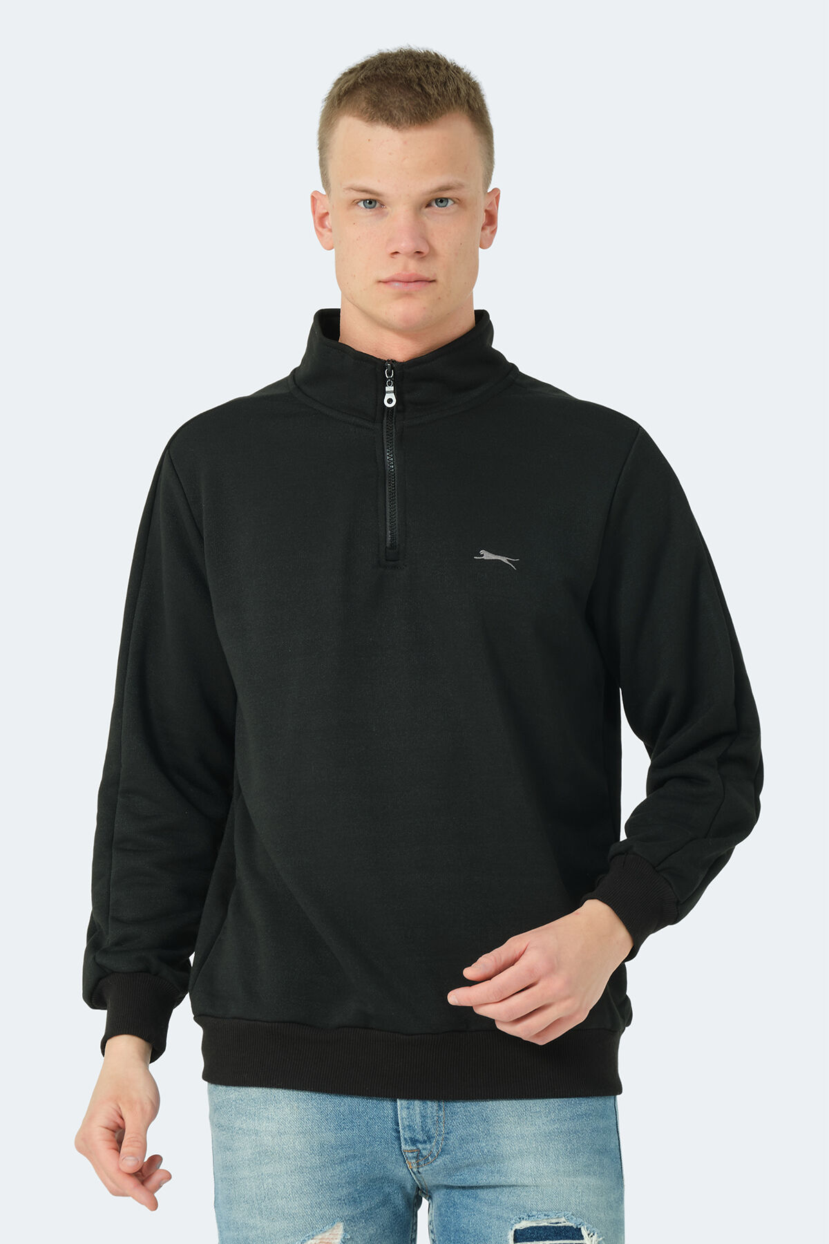 Slazenger SAMMY Erkek Dik Yaka Fermuarlı Siyah Sweatshırt