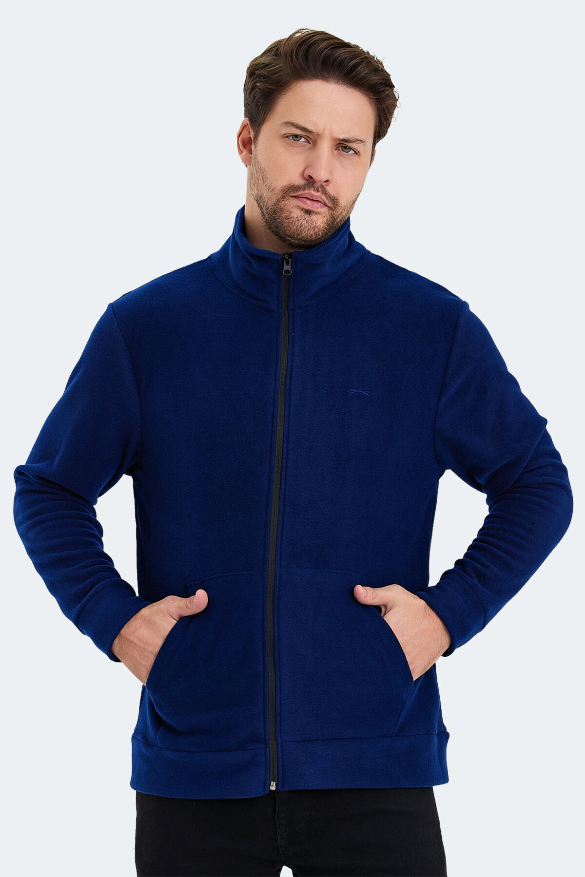 Slazenger SANSA Erkek Fermuarlı Dik Yaka Cepli Lacivert Polar