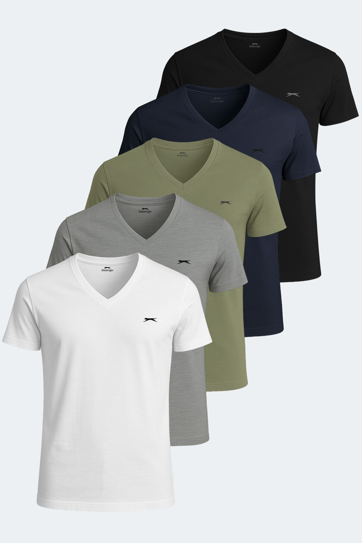 Slazenger SARGON 5 li Set Erkek  Beyaz - Siyah - Lacivert - Haki - Gri Tişört