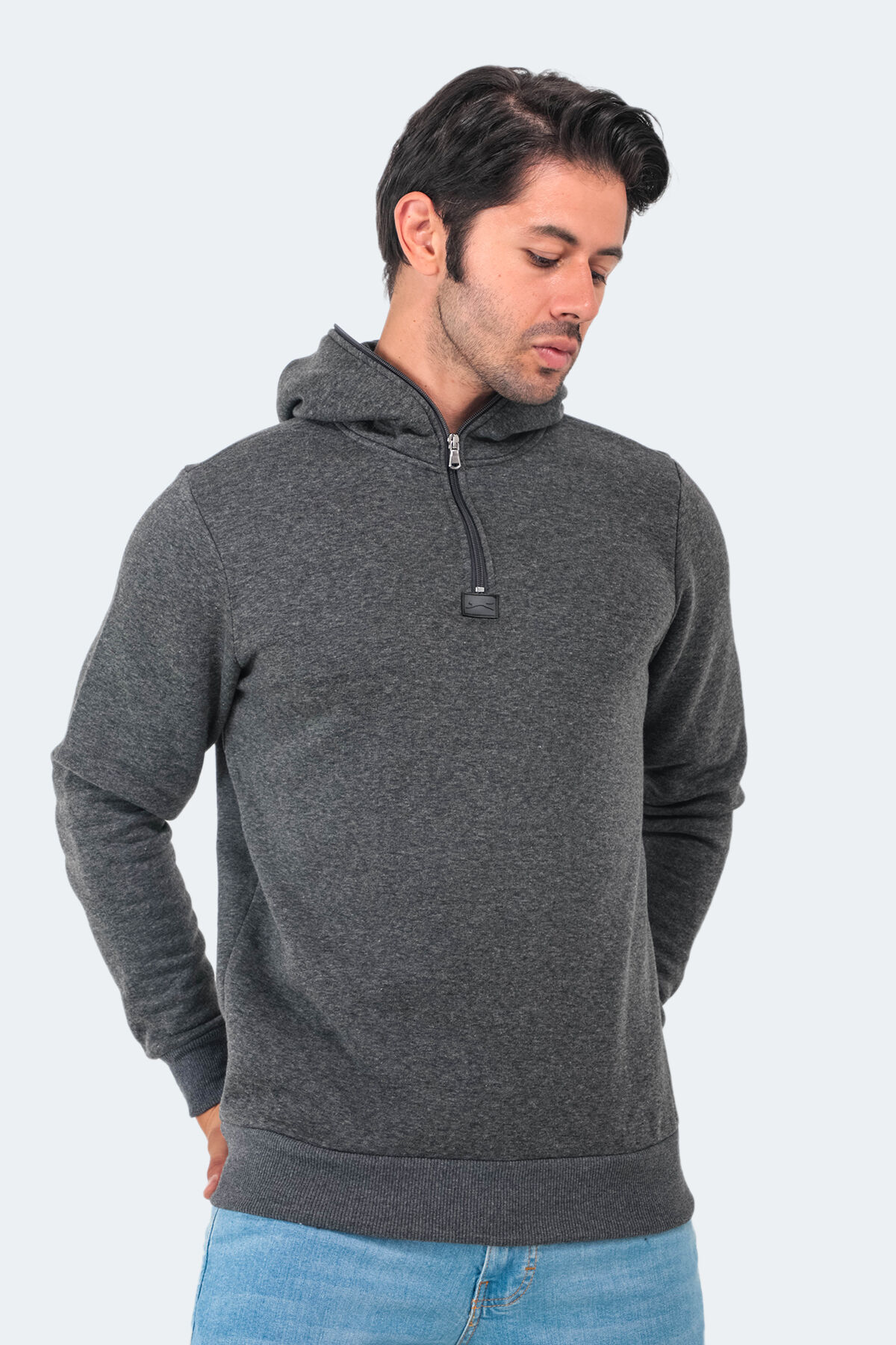 Slazenger BAHA IN Erkek Kapüşonlu Fermuarlı Slim Fit Antrasit Sweatshırt