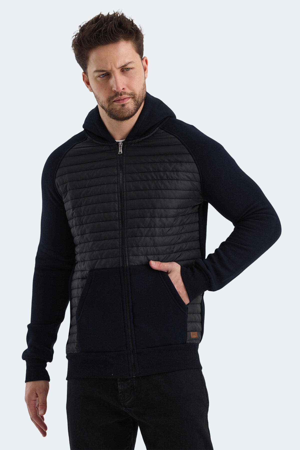Slazenger BASS IN Erkek Fermuarlı Kapüşonlu Cepli Lacivert Sweatshırt