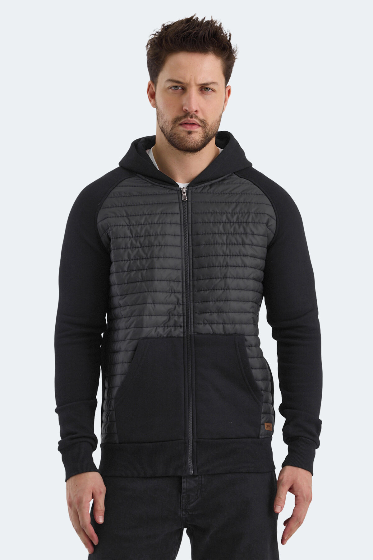 Slazenger BASS IN Erkek Fermuarlı Kapüşonlu Cepli Siyah Sweatshırt