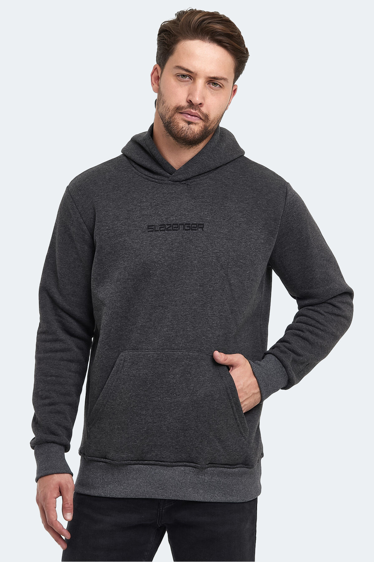 Slazenger BUSTER IN Erkek Kapüşonlu Cepli Antrasit Sweatshırt