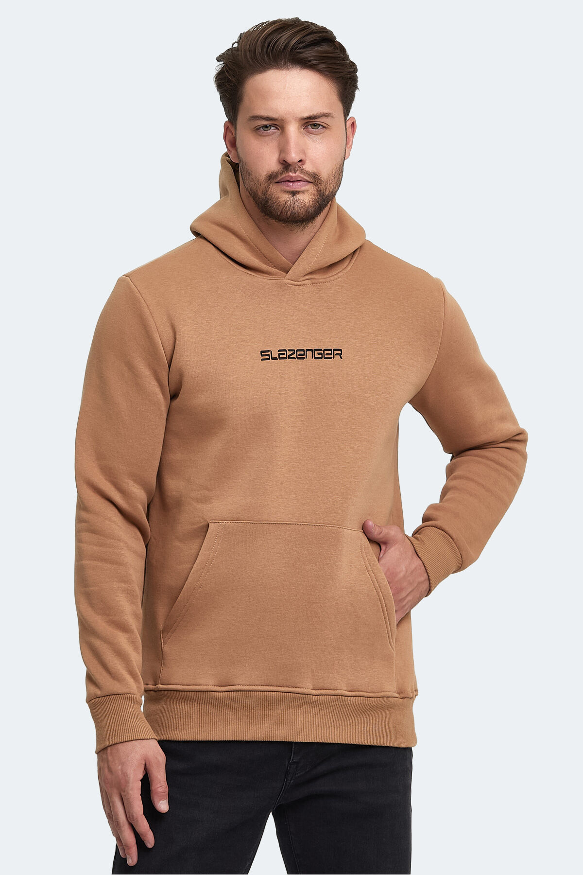 Slazenger BUSTER IN Erkek Kapüşonlu Cepli Bej Sweatshırt