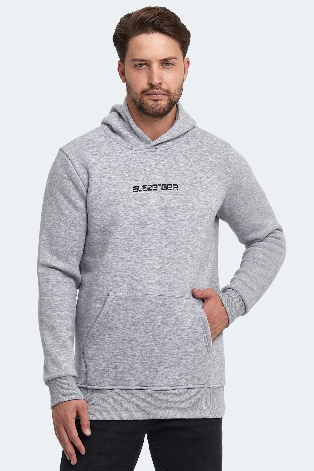 Slazenger BUSTER IN Erkek Kapüşonlu Cepli Gri Sweatshırt