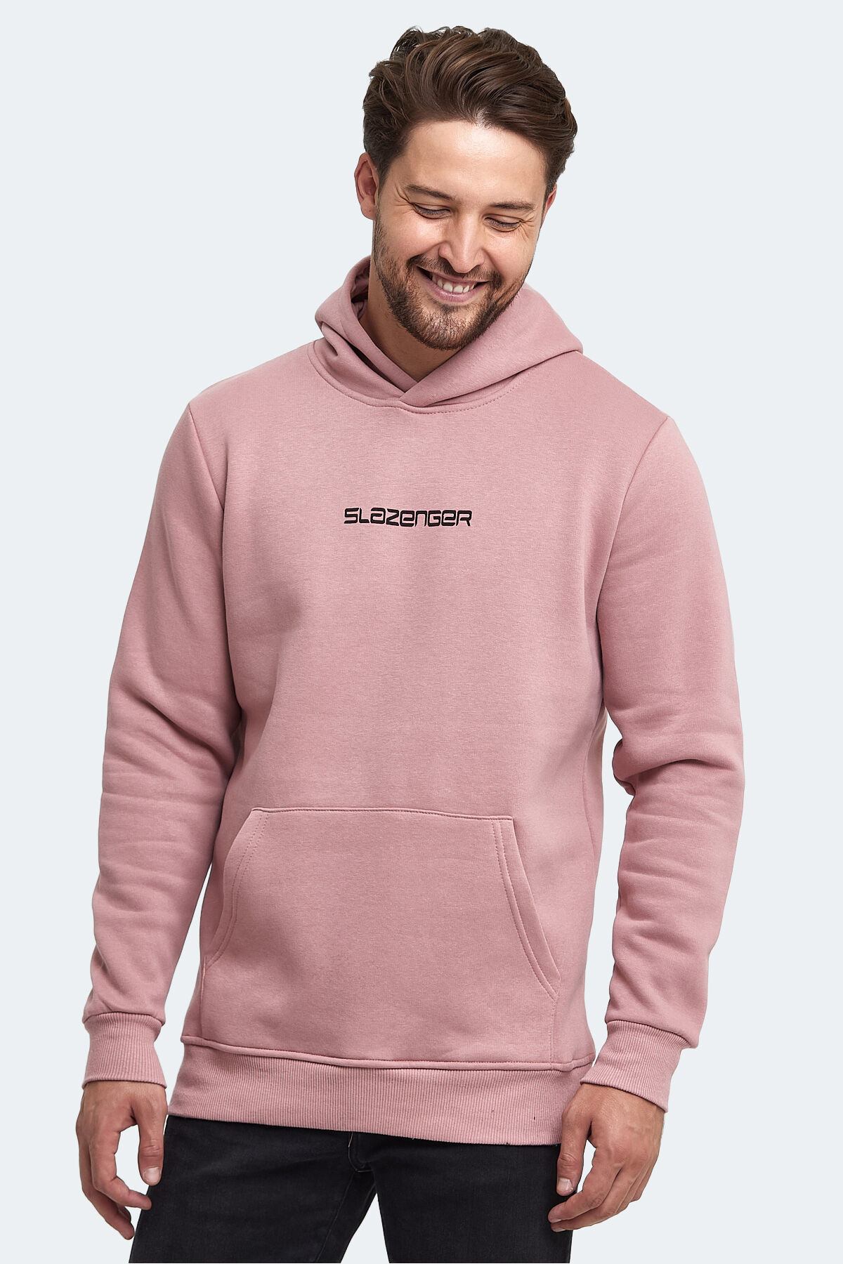 Slazenger BUSTER IN Erkek Kapüşonlu Cepli Pudra Sweatshırt