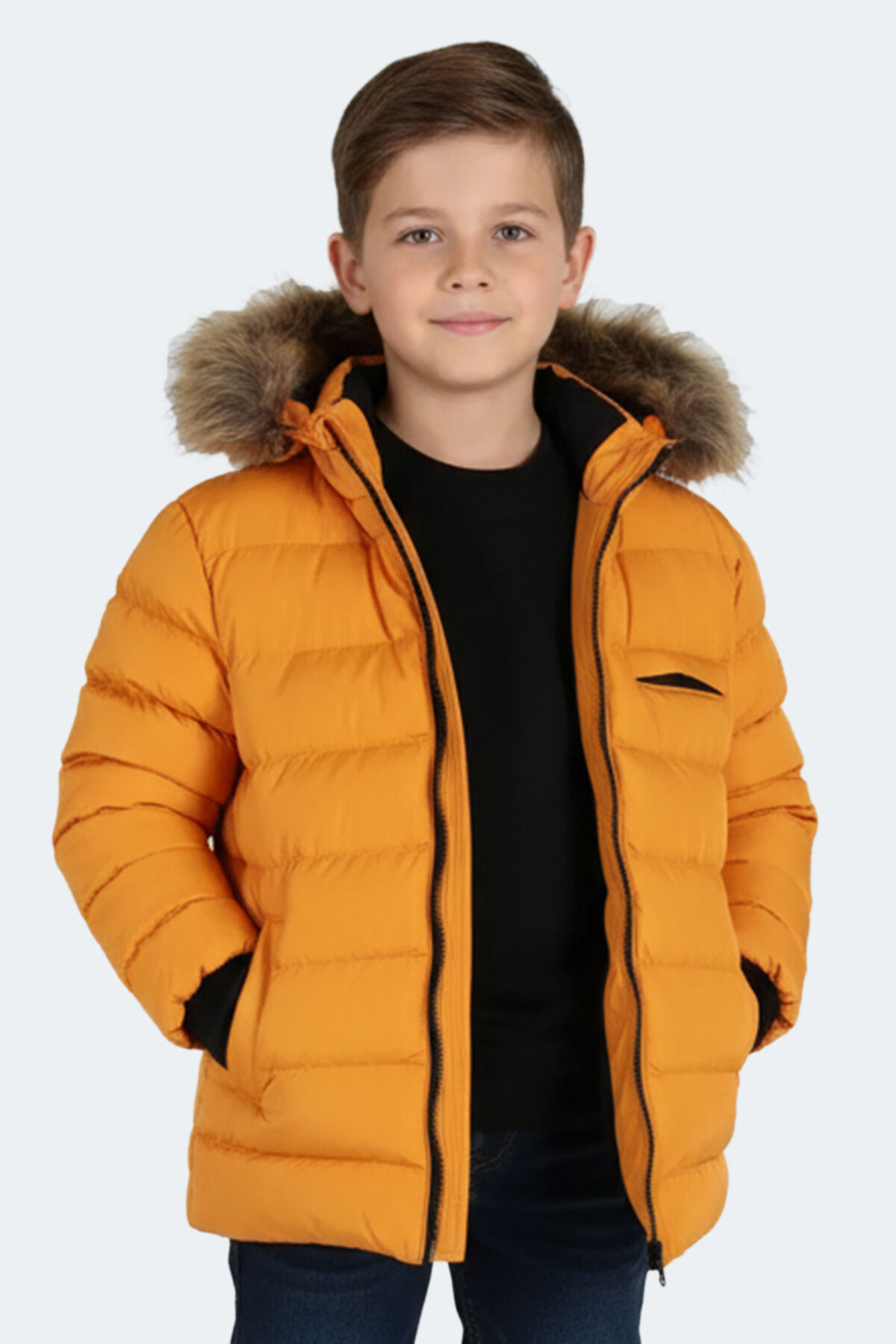 Slazenger CALISTO NEW Unisex Çocuk Kapüşonlu Şişme Sarı Mont & Kaban