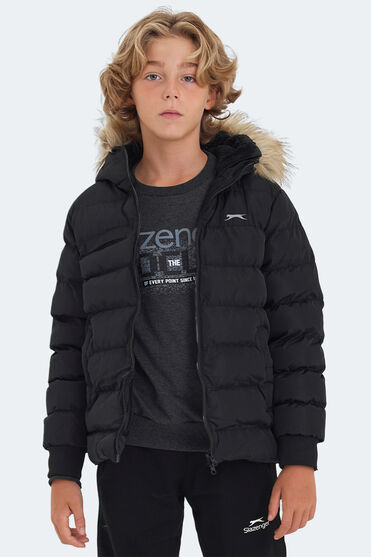 Slazenger CALISTO NEW Unisex Çocuk Kapüşonlu Şişme Siyah Mont Kaban