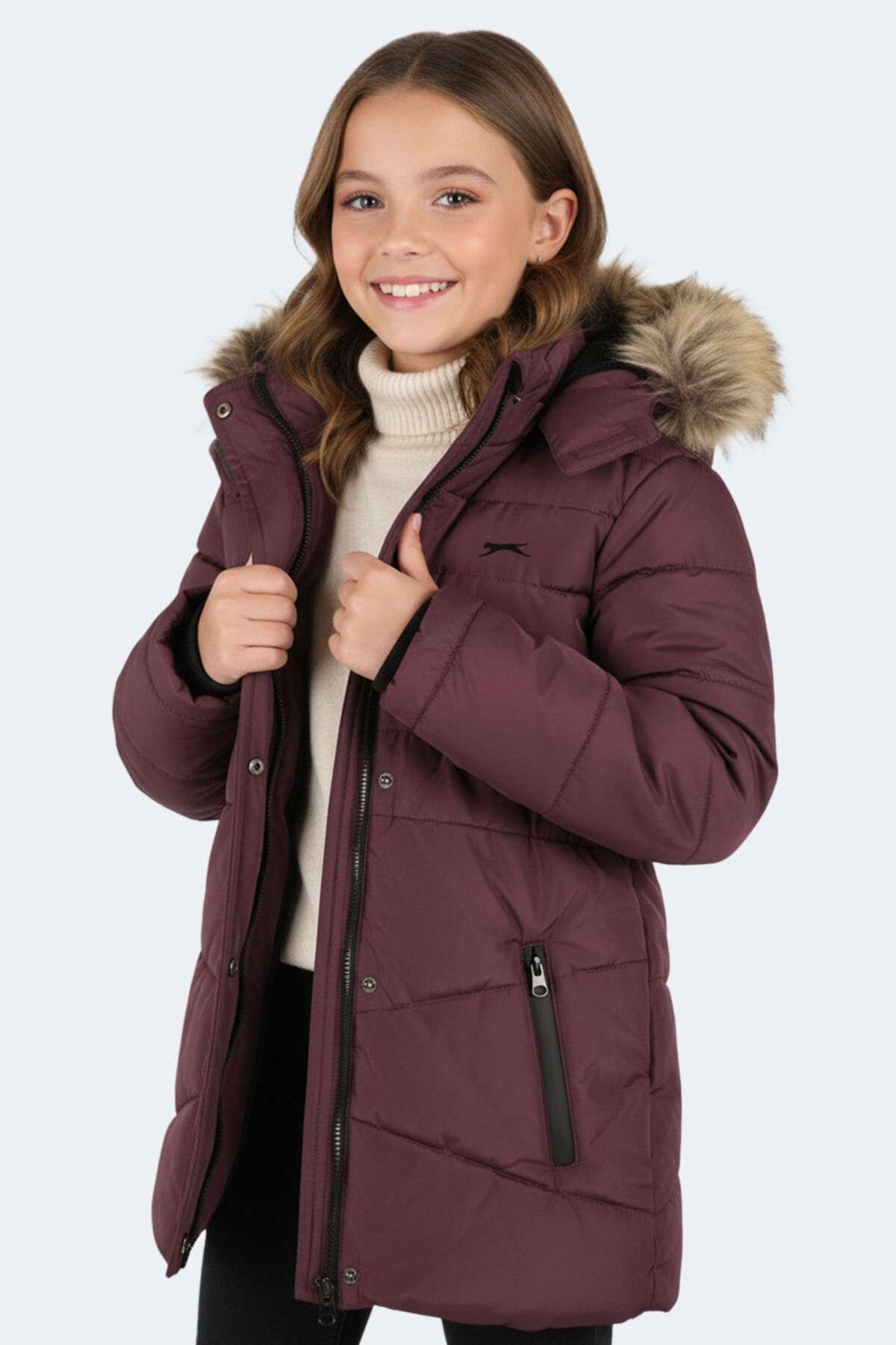 Slazenger CANDY NEW Kız Çocuk Kapüşonlu Şişme Mor Mont & Kaban