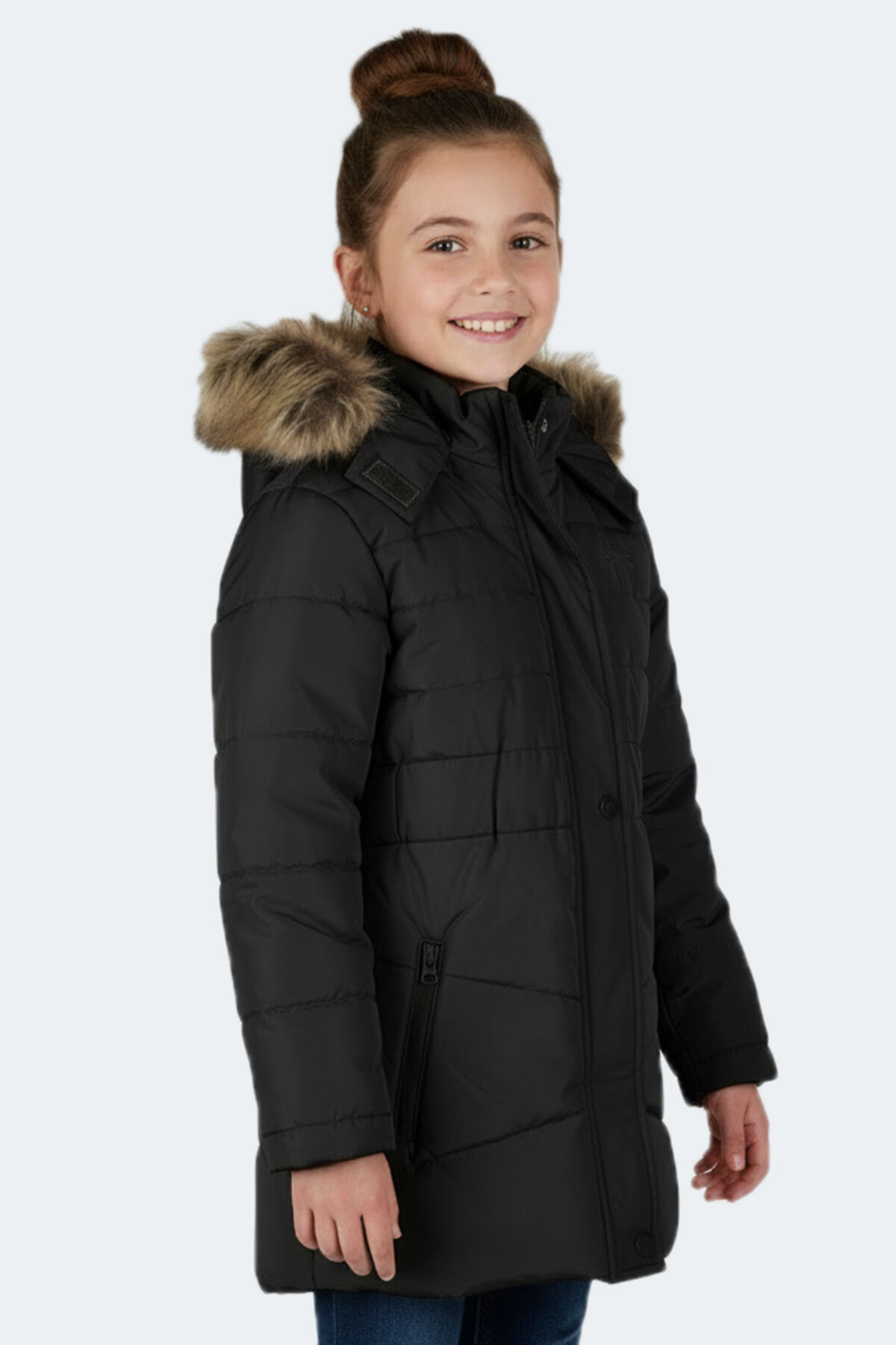 Slazenger CANDY NEW Kız Çocuk Kapüşonlu Şişme Siyah Mont & Kaban