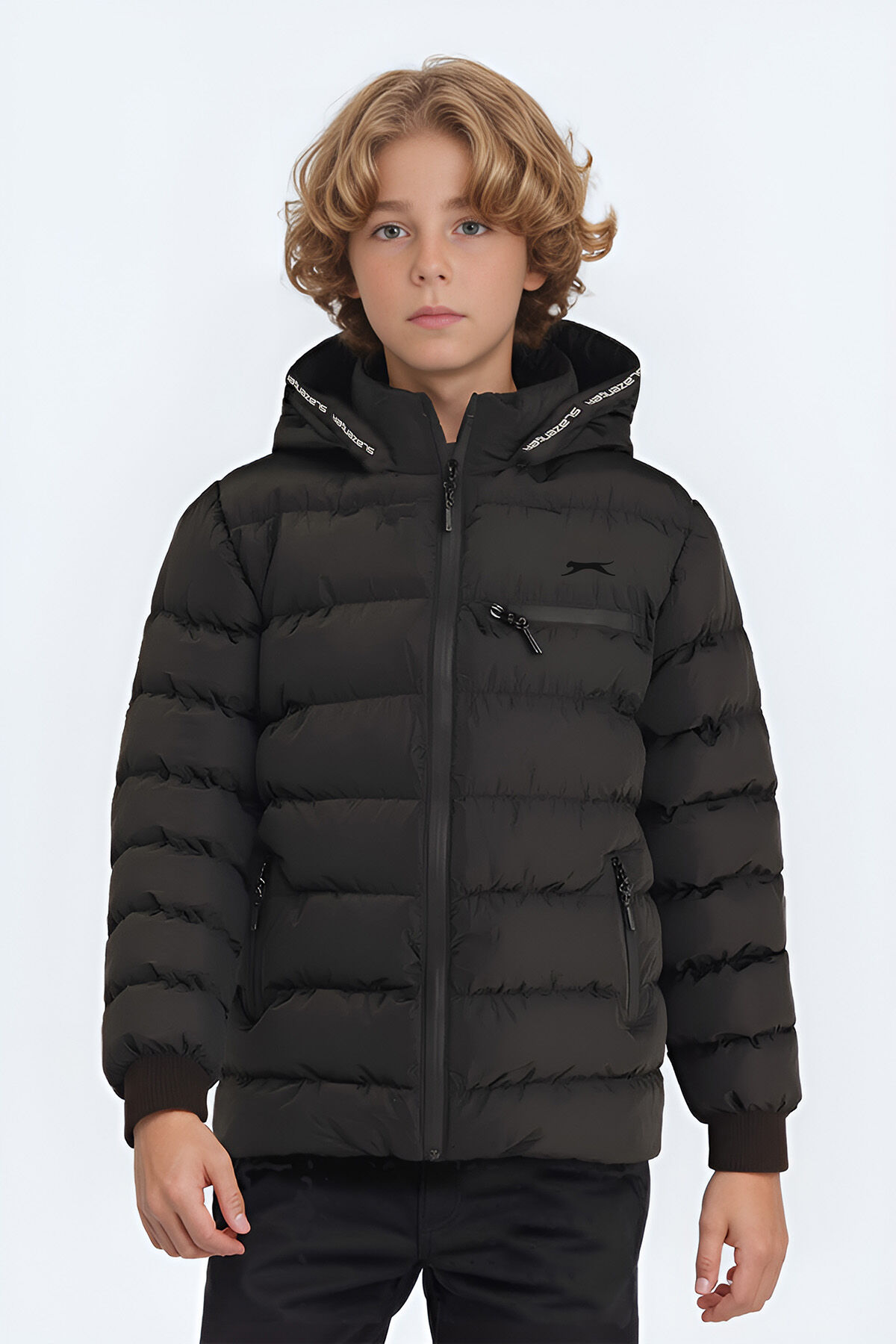 Slazenger CAPTAIN NEW IN Unisex Çocuk Kapüşonlu Şişme Siyah Mont & Kaban