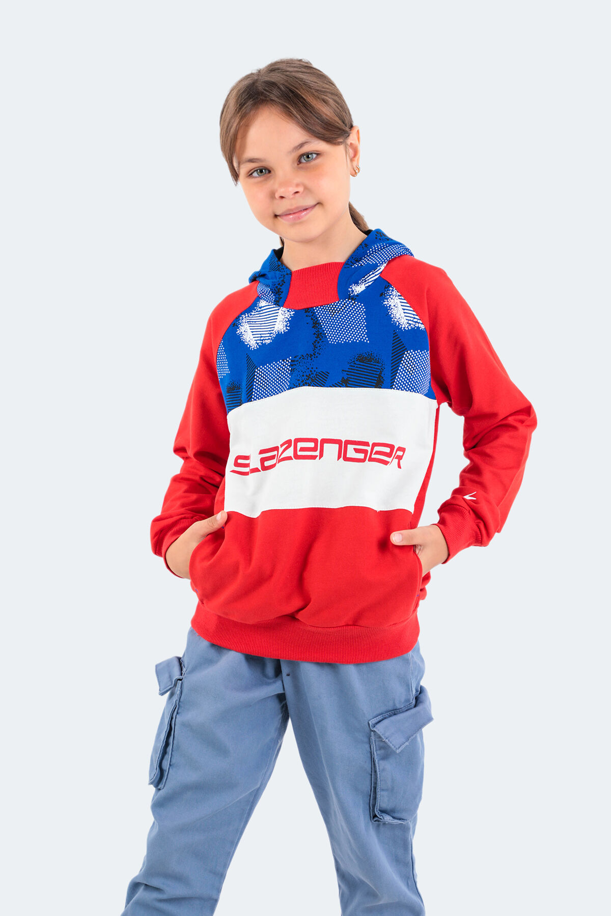 Slazenger DRAGICA IN Unisex Çocuk Kapüşonlu Cepli Kırmızı Sweatshırt