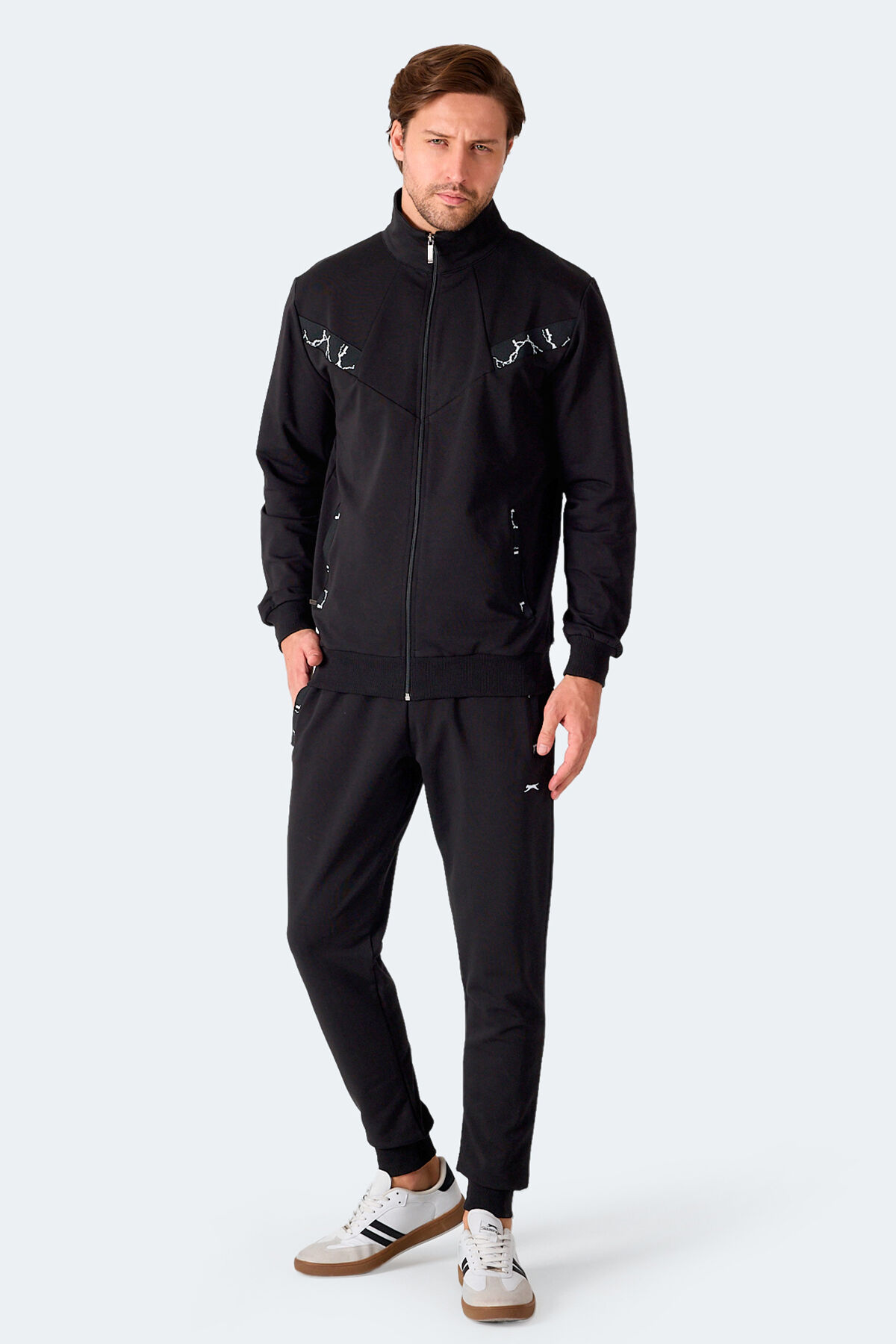 Slazenger FELON Erkek Fermuar Cepli Siyah Eşofman Takımı