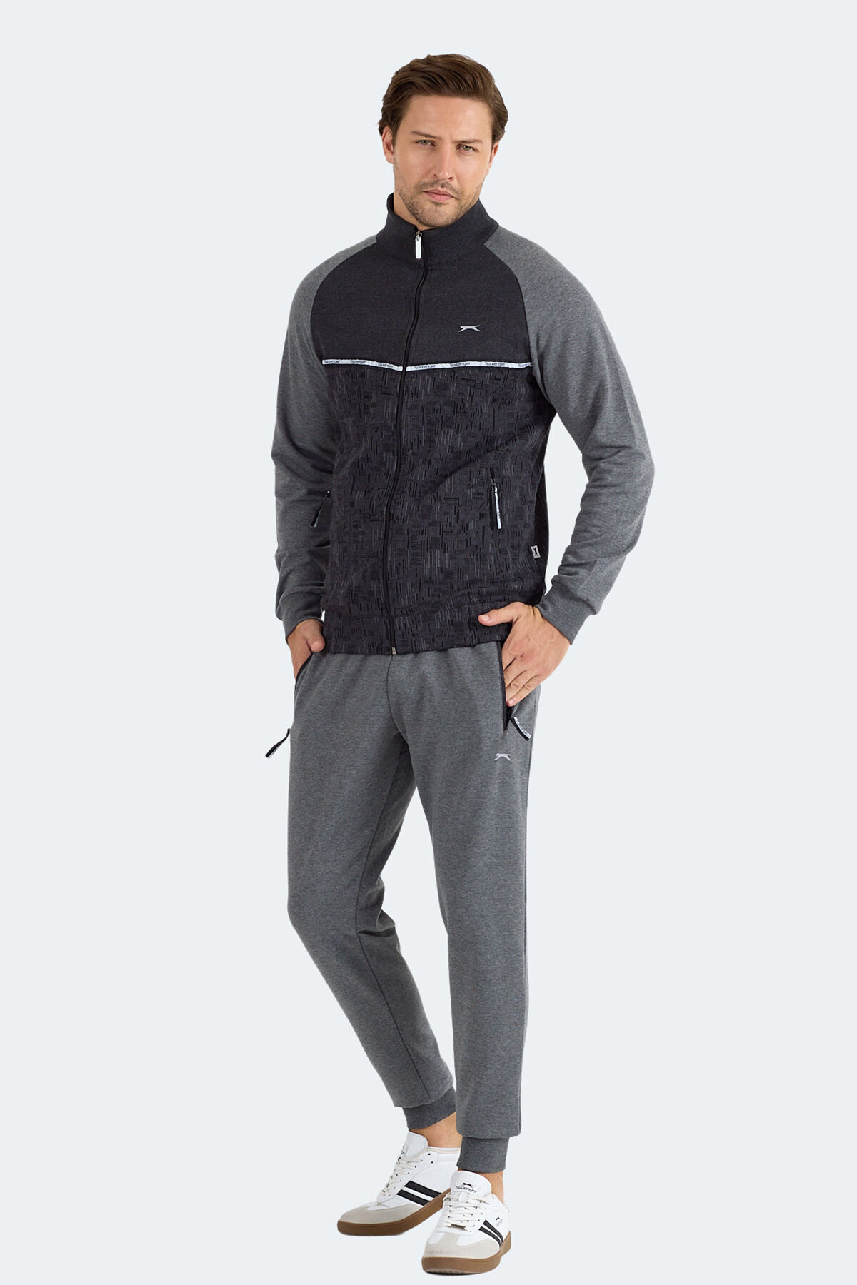 Slazenger FERVOR Erkek Dik Yaka Fermuarlı Antrasit Eşofman Takımı