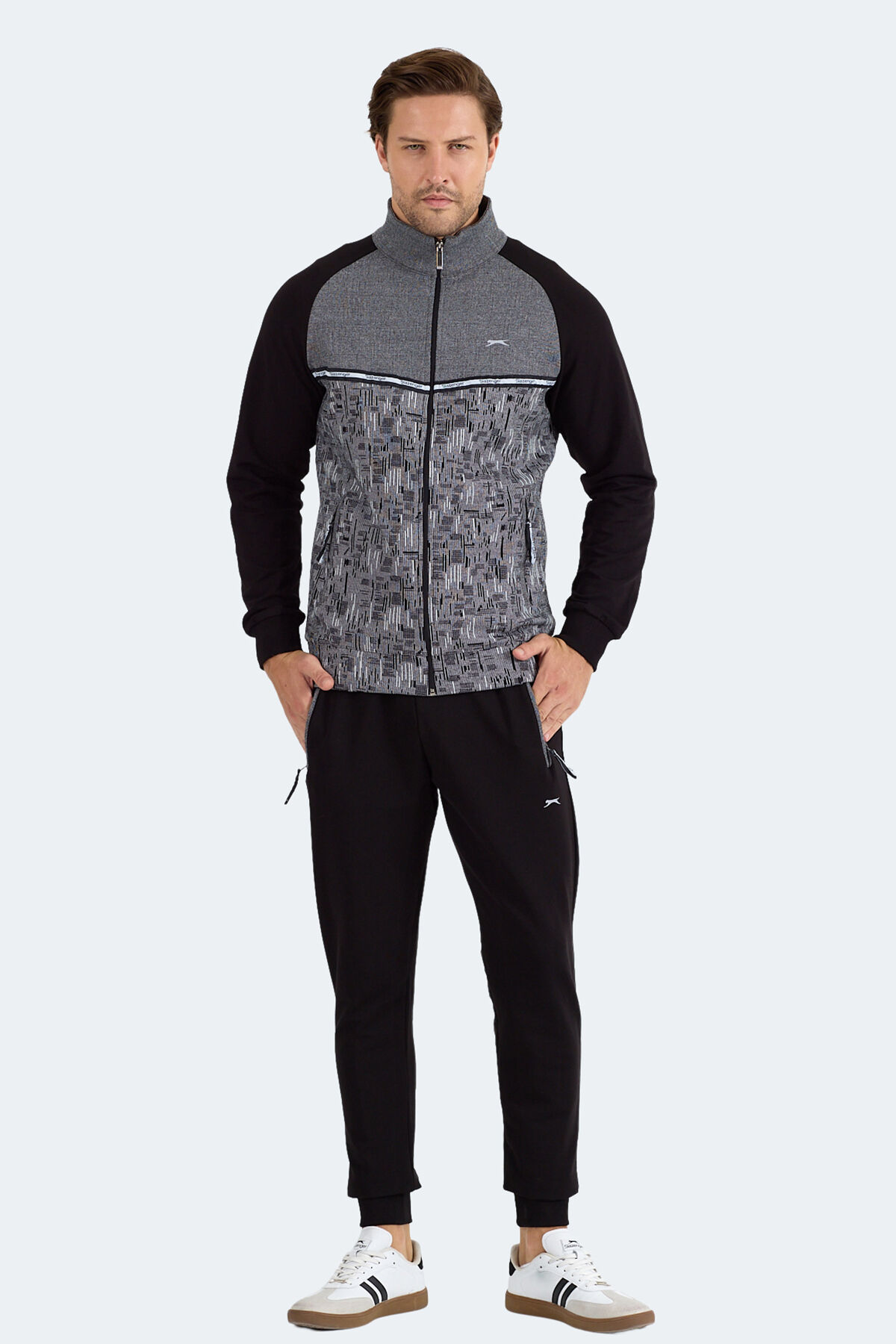 Slazenger FERVOR Erkek Dik Yaka Fermuarlı Siyah Eşofman Takımı