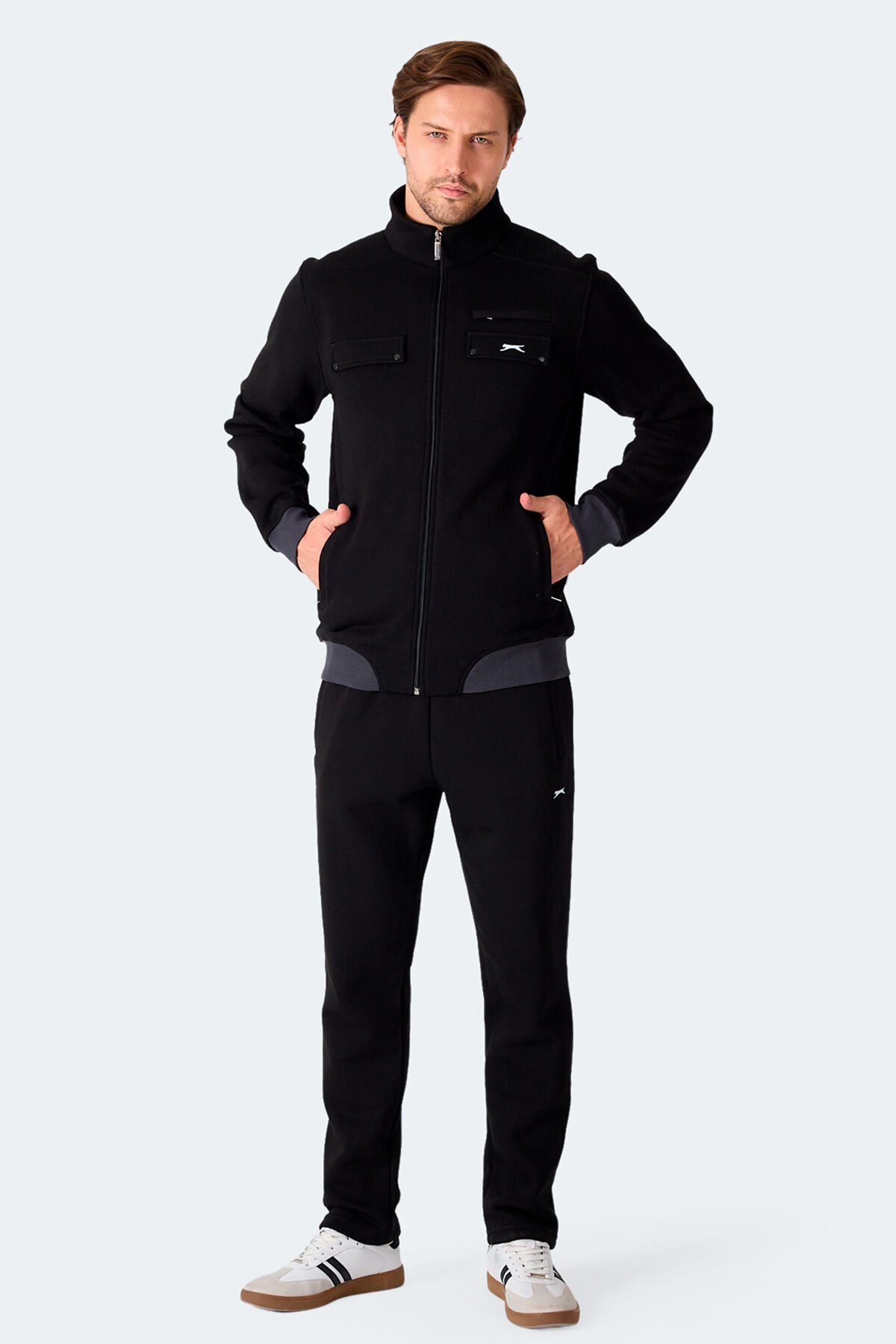 Slazenger FLICKER Erkek Fermuar Cepli Siyah Eşofman Takımı