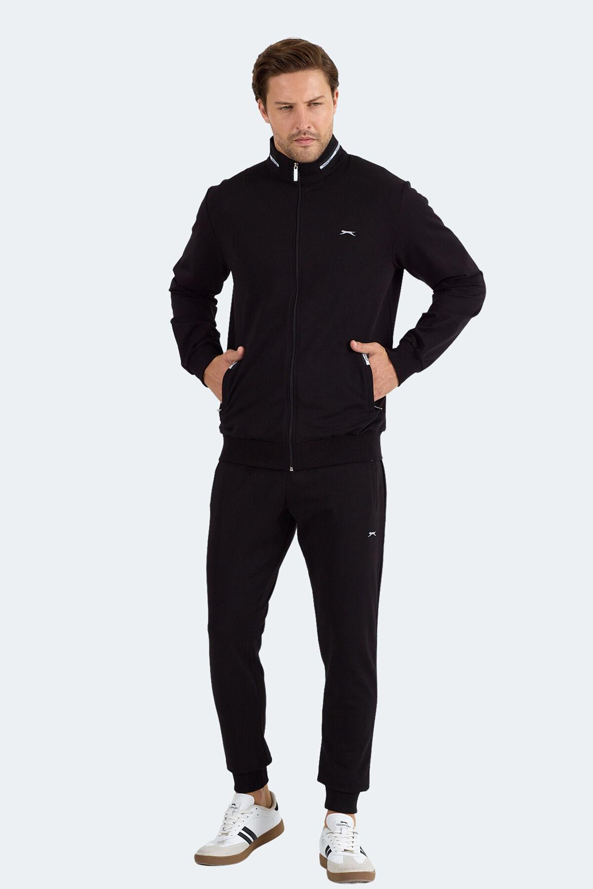 Slazenger FROZEN Erkek Dik Yaka Fermuarlı Siyah Eşofman Takımı