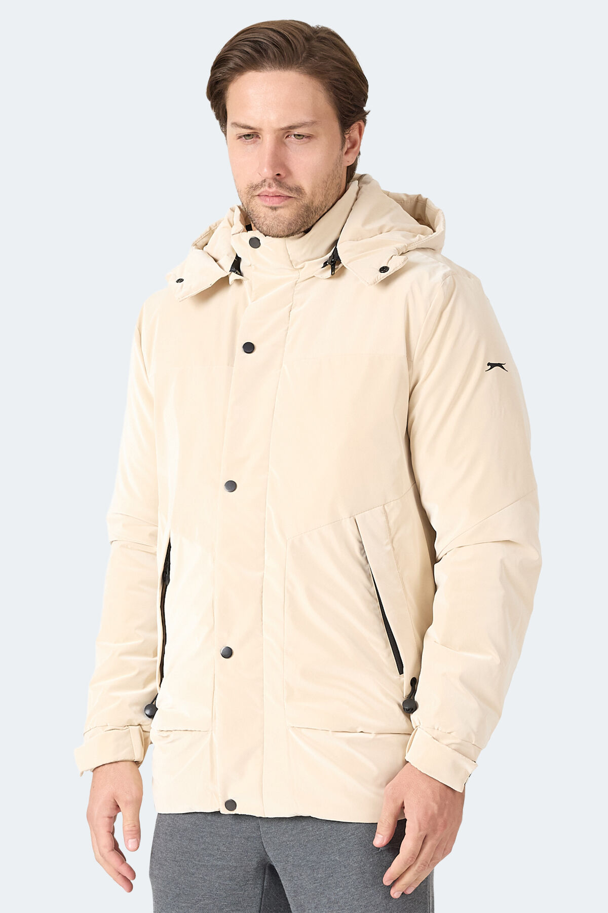 Slazenger GRIM Erkek Çıkarılabilir Kapüşonlu Bej Mont & Kaban