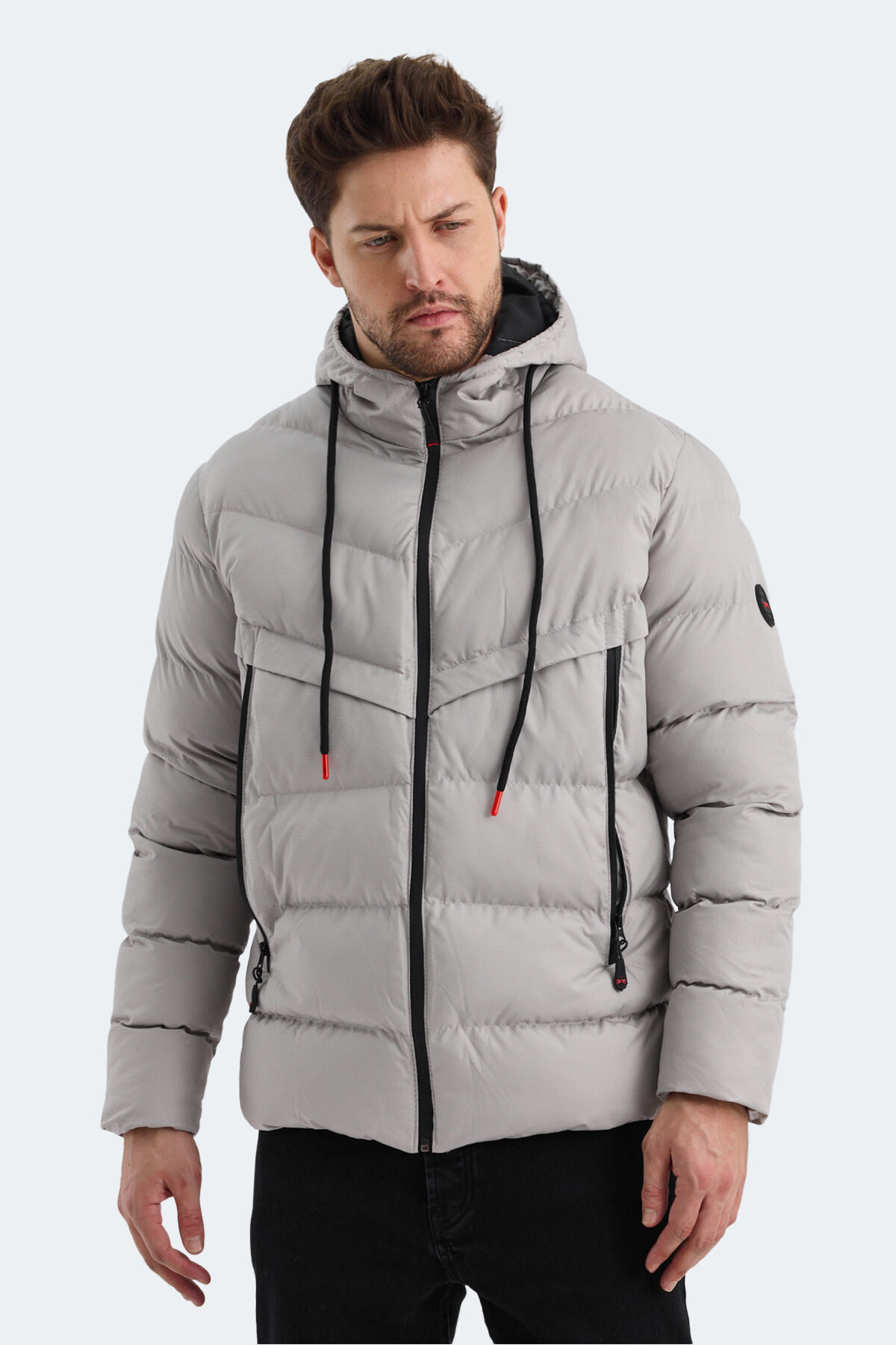 Slazenger HAIFA IN Erkek Kapüşonlu Şişme Taş Gri Mont & Kaban