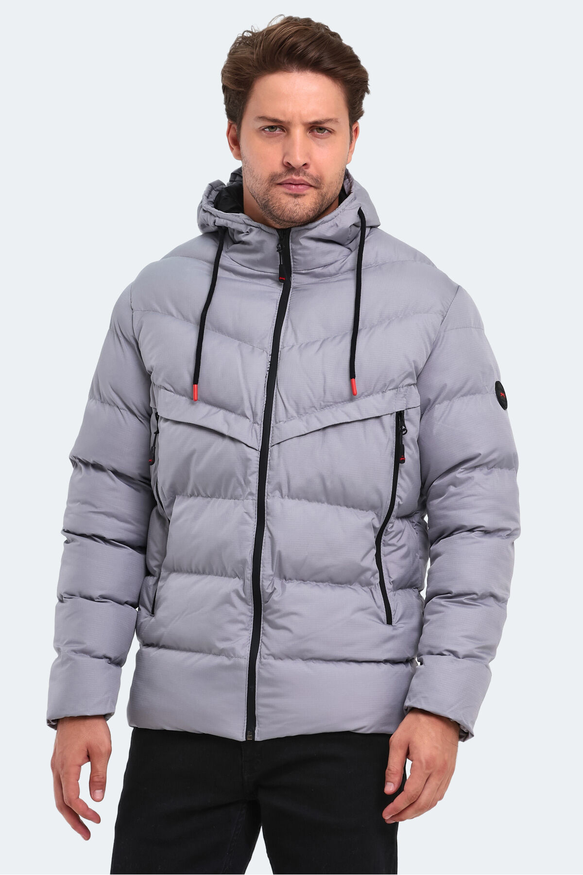Slazenger HAIFA IN Erkek Kapüşonlu Şişme Gri Mont & Kaban