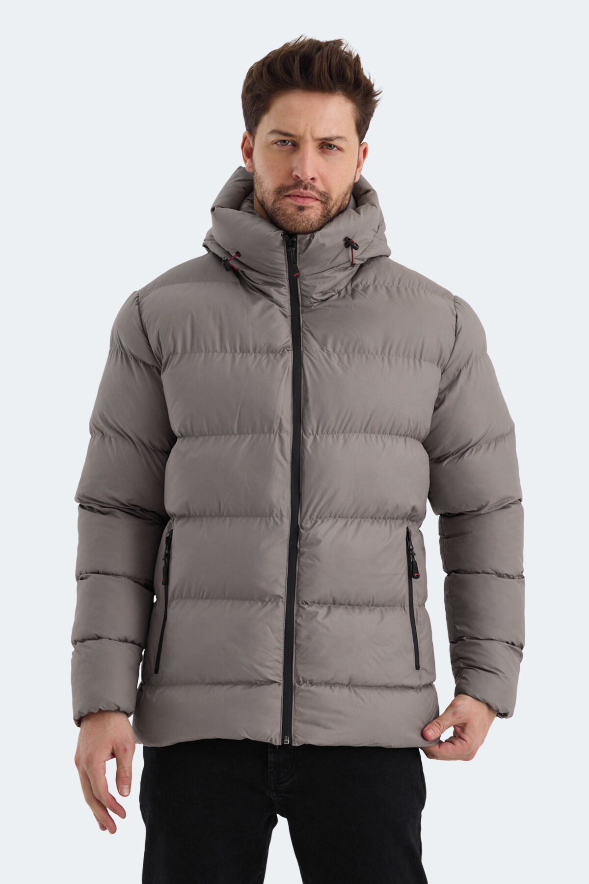 Slazenger HANK Erkek Kapüşonlu Şişme Taş Gri Mont & Kaban