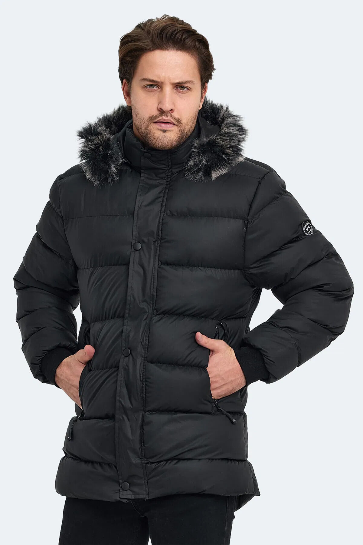 Slazenger HARSHAL IN Erkek Kapüşonlu Şişme Siyah Mont & Kaban