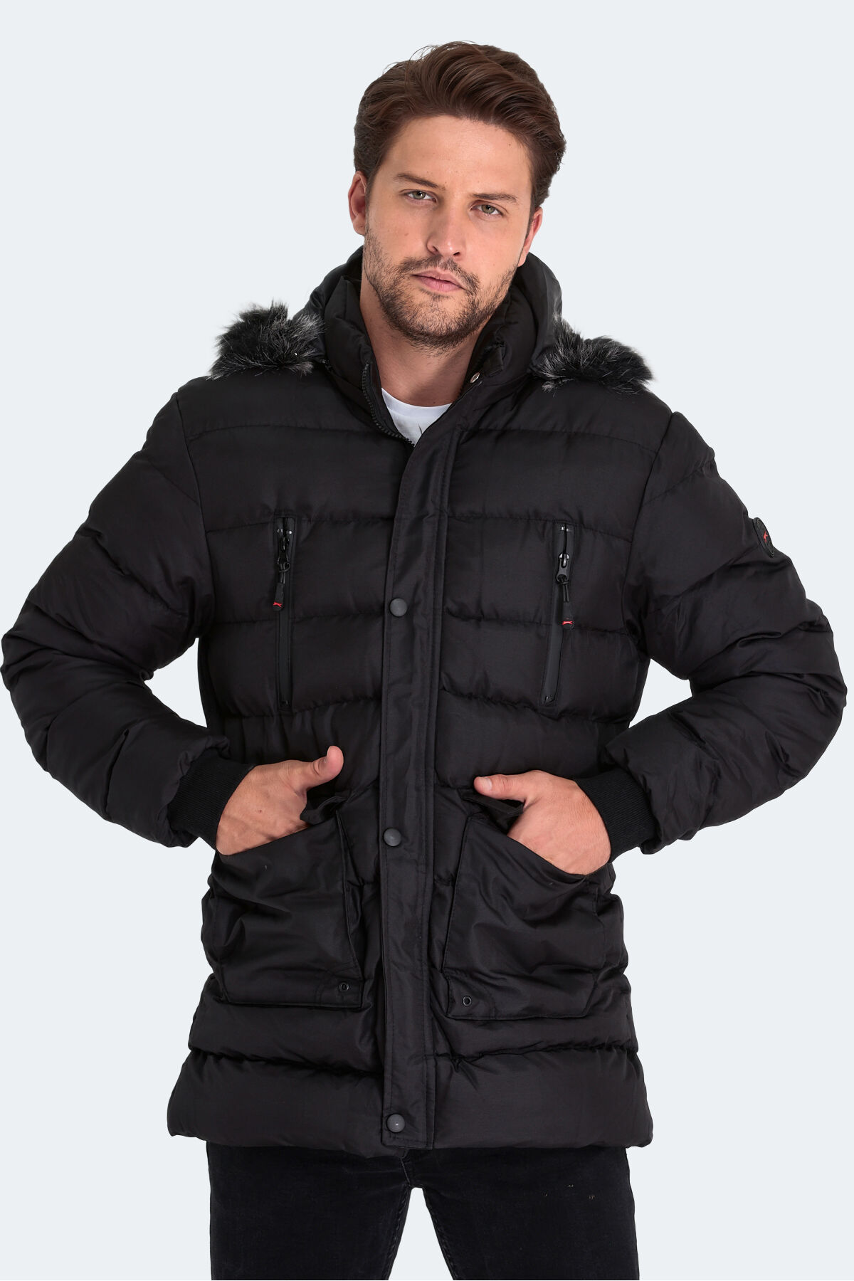 Slazenger HARVIE KTN Erkek Kapüşonlu Şişme Siyah Mont & Kaban