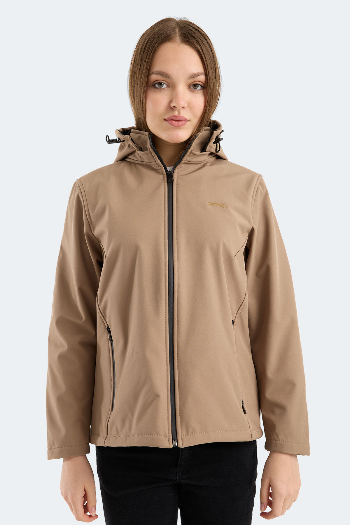 Slazenger HEAT CONTROL Kadın Çıkarılabilir Kapüşonlu Bej Mont & Kaban