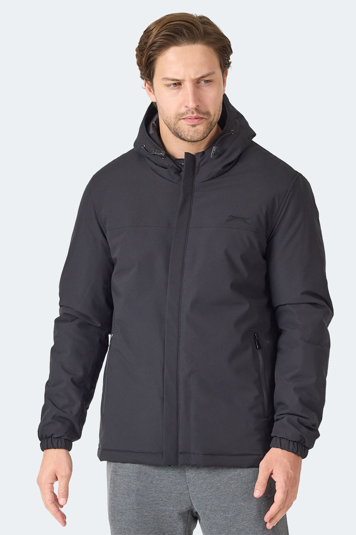 Slazenger HERNIS IN Erkek Kapüşonlu Fermuarlı Siyah Mont & Kaban